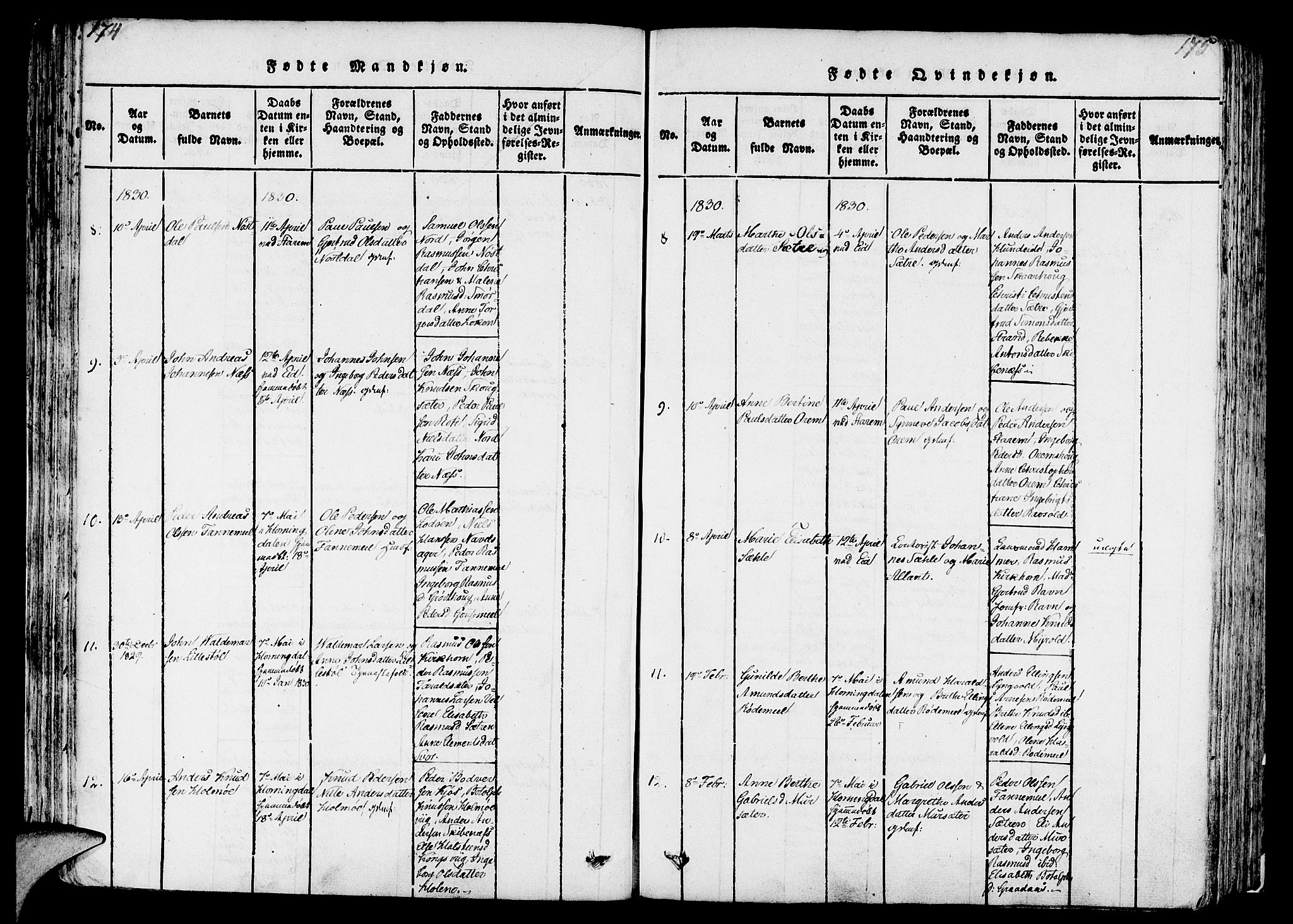 Eid sokneprestembete, AV/SAB-A-82301/H/Haa/Haaa/L0005: Parish register (official) no. A 5, 1816-1830, p. 174-175