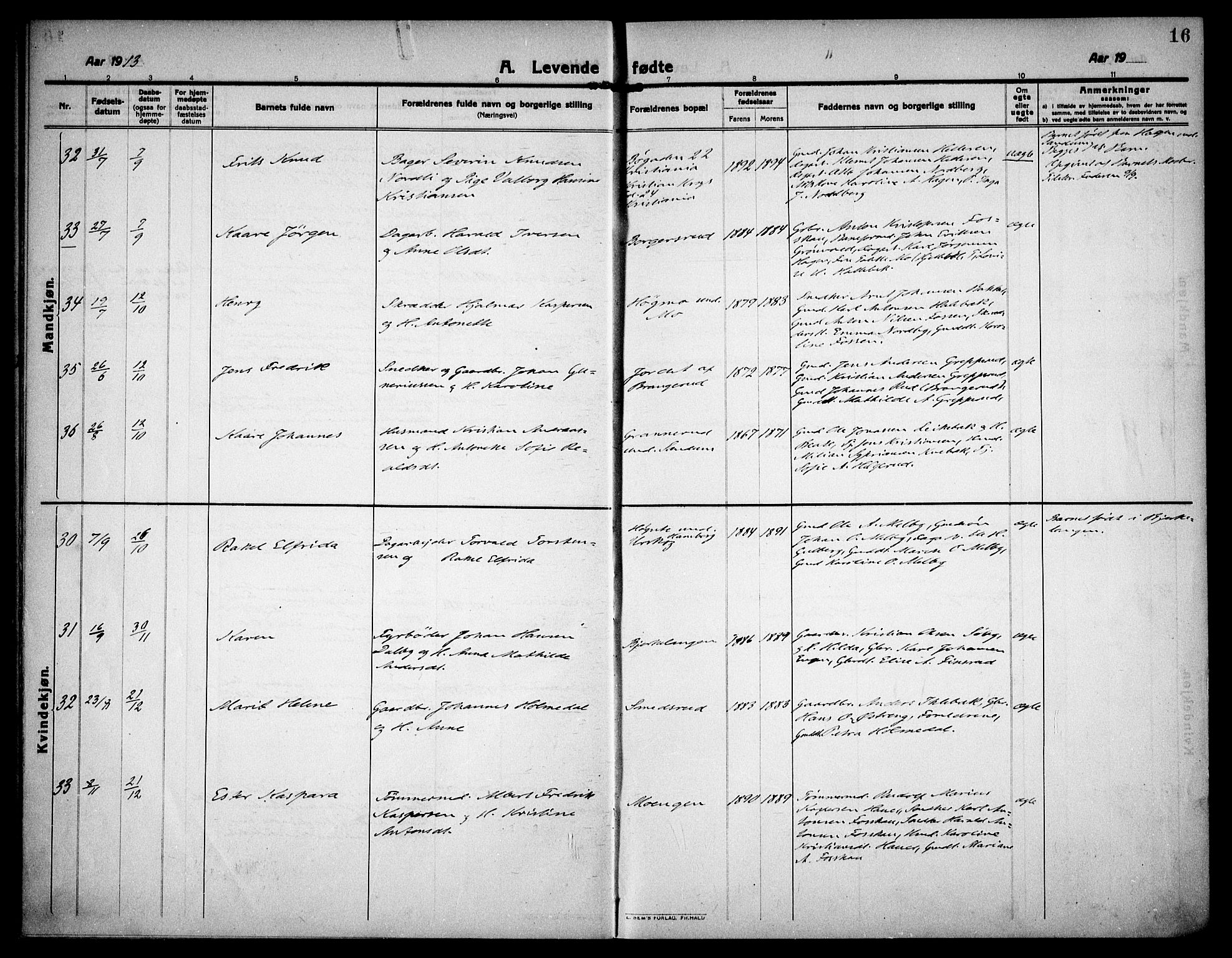 Høland prestekontor Kirkebøker, AV/SAO-A-10346a/F/Fa/L0016: Parish register (official) no. I 16, 1912-1921, p. 16