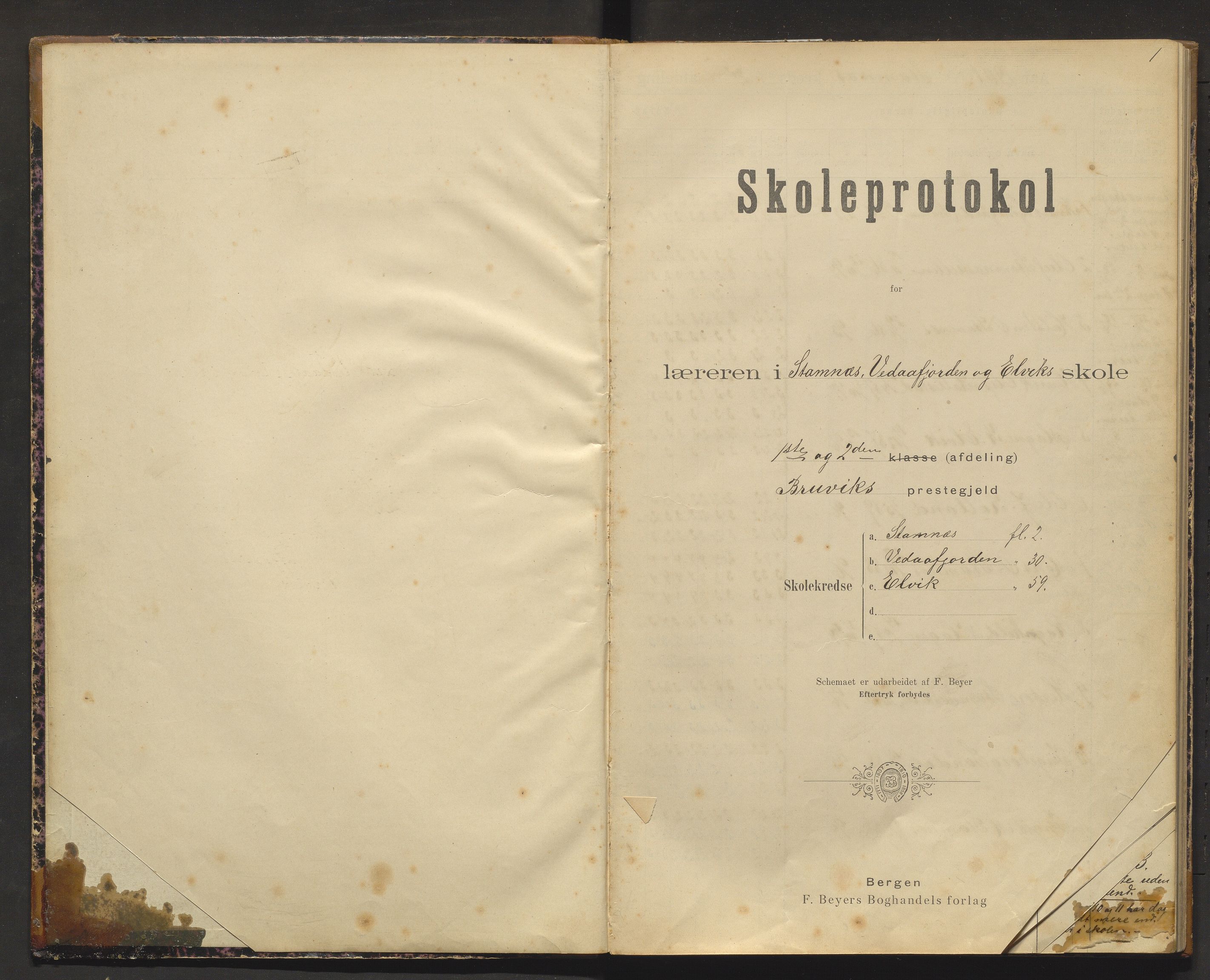 Bruvik kommune. Barneskulane, IKAH/1251a-231/F/Fd/L0008: Skuleprotokoll for Stamnes, Vedafjord og Elvik krinsar, 1901-1920