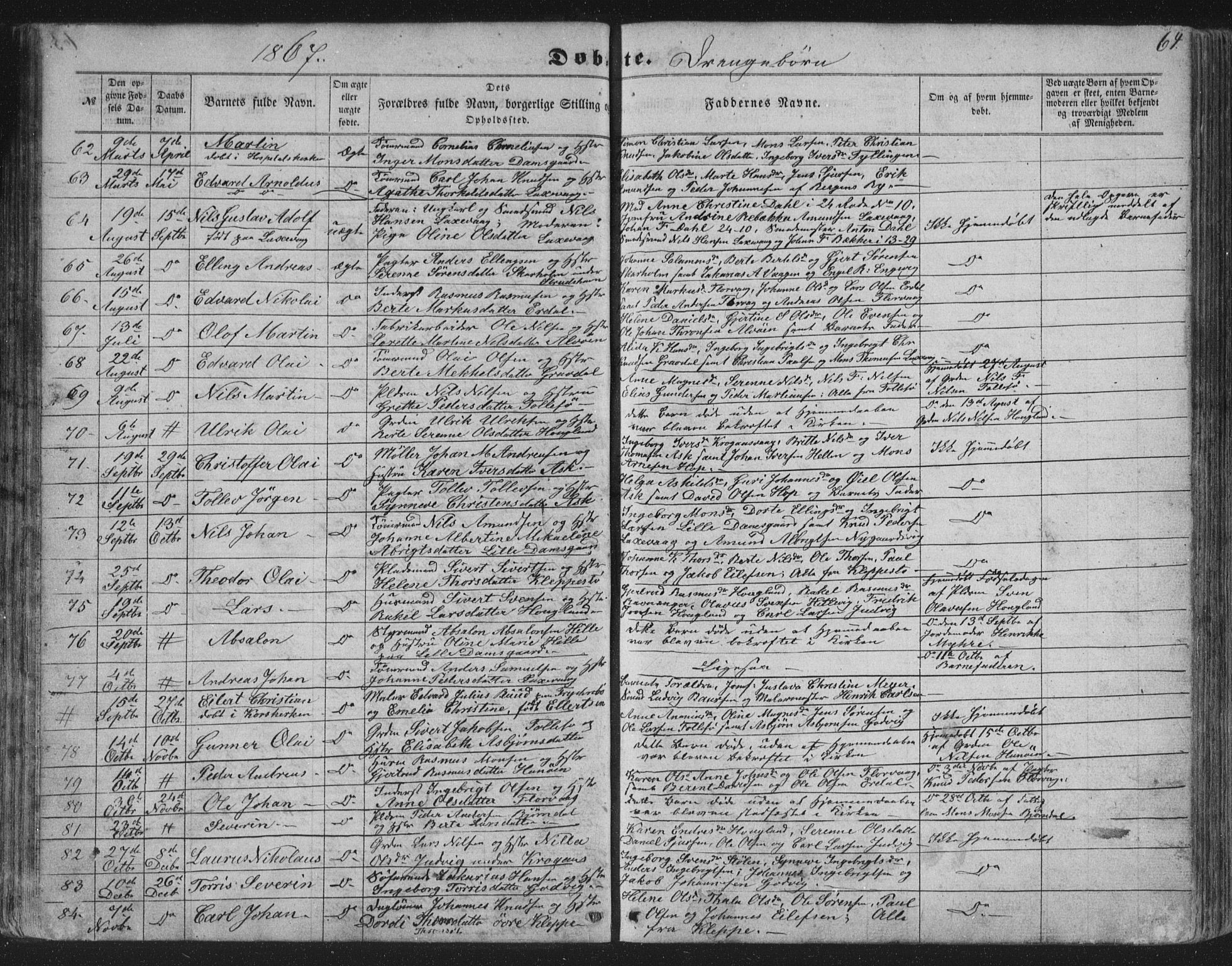 Askøy Sokneprestembete, AV/SAB-A-74101/H/Ha/Hab/Haba/L0005: Parish register (copy) no. A 5, 1857-1871, p. 64