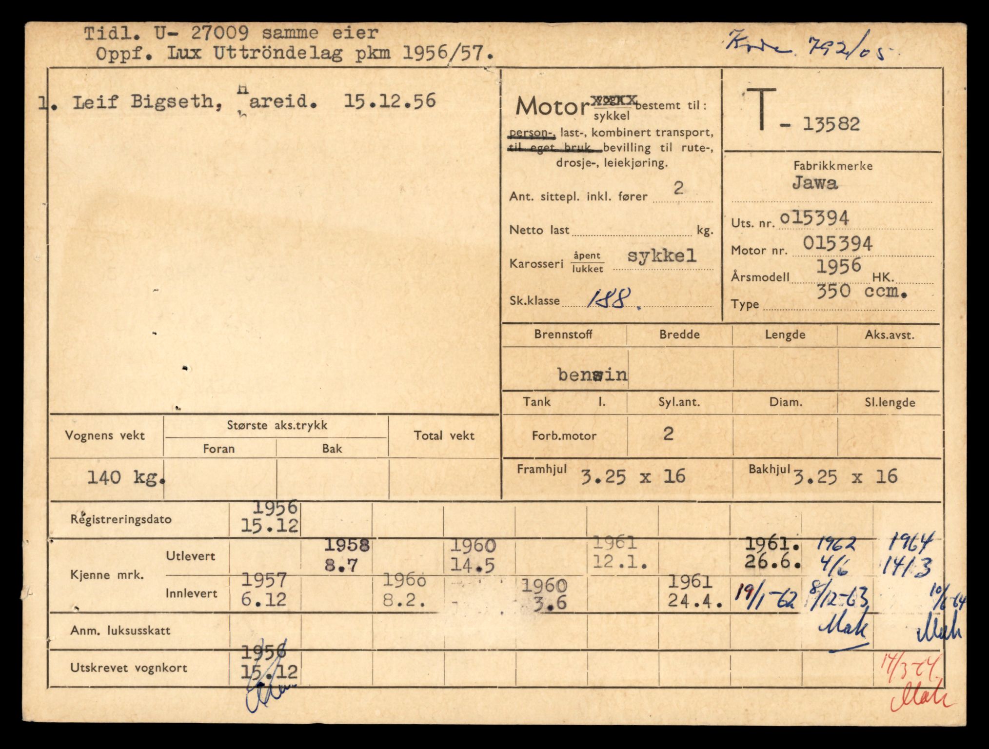 Møre og Romsdal vegkontor - Ålesund trafikkstasjon, AV/SAT-A-4099/F/Fe/L0040: Registreringskort for kjøretøy T 13531 - T 13709, 1927-1998, p. 949