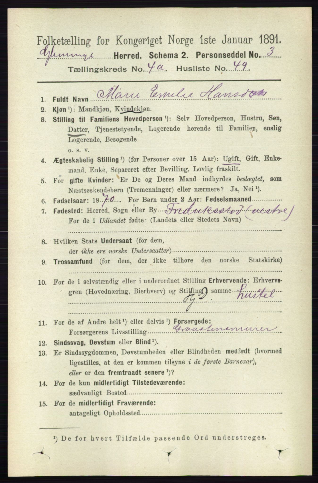 RA, 1891 census for 0132 Glemmen, 1891, p. 3928