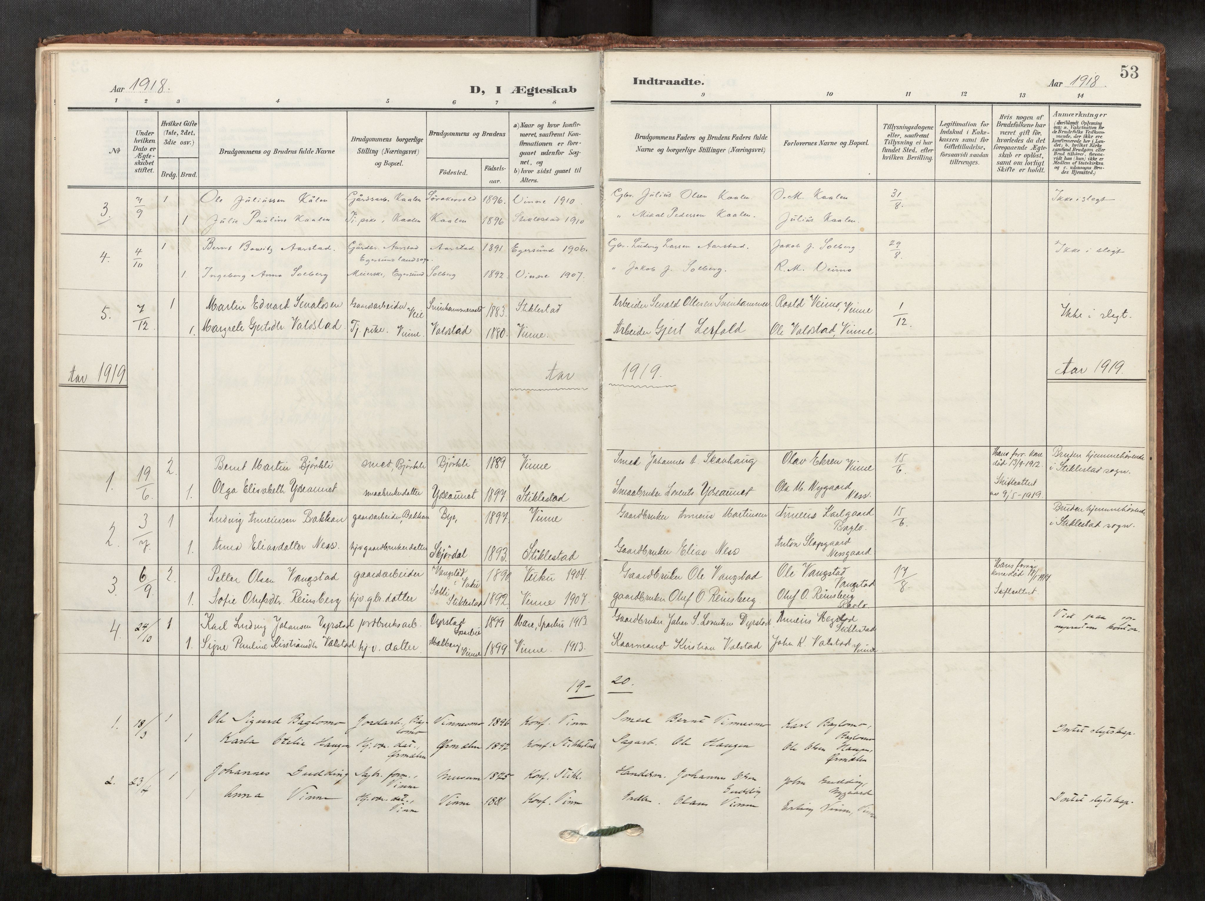Verdal sokneprestkontor, AV/SAT-A-1156/2/H/Haa/L0003: Parish register (official) no. 3, 1907-1921, p. 53