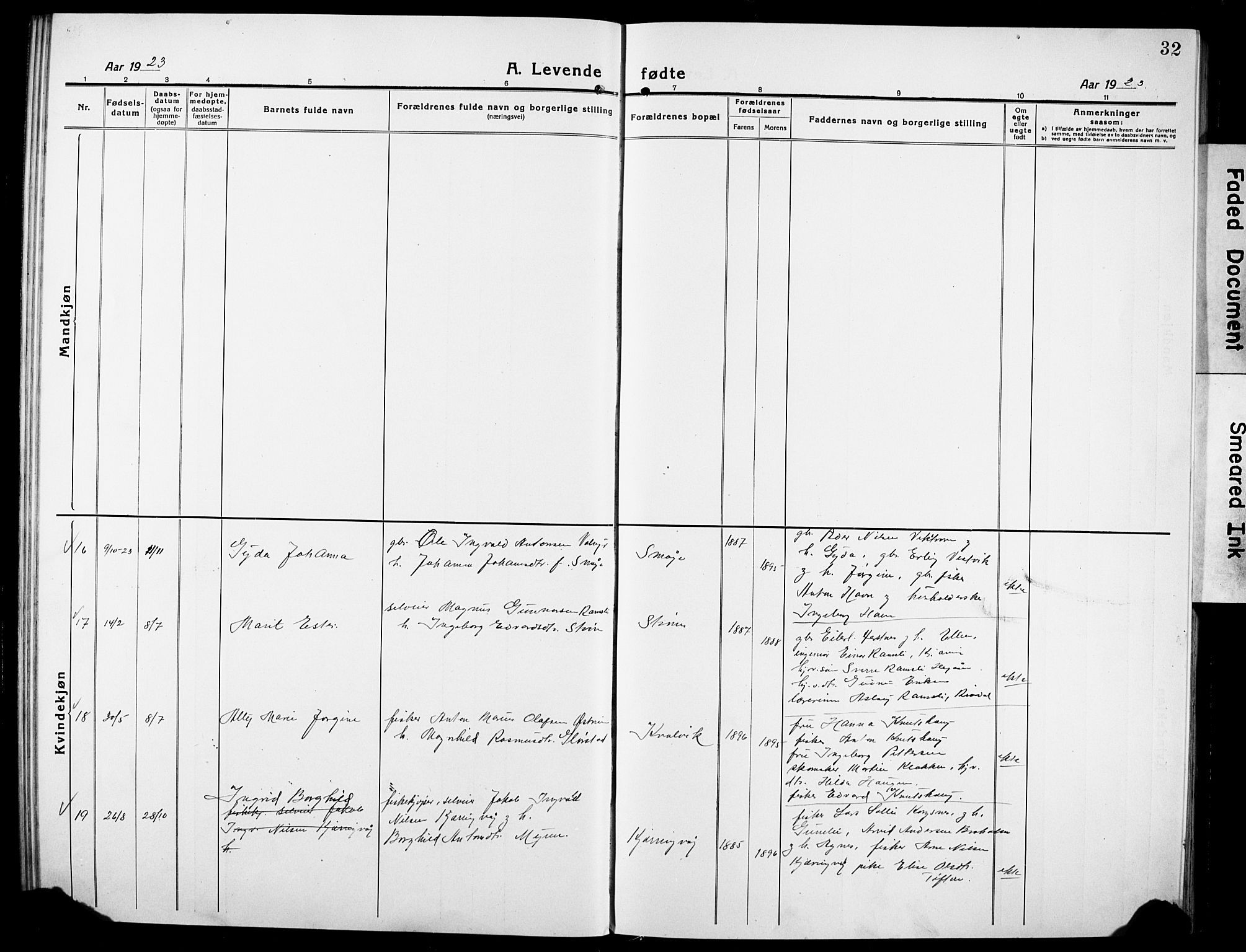 Ministerialprotokoller, klokkerbøker og fødselsregistre - Sør-Trøndelag, AV/SAT-A-1456/634/L0543: Parish register (copy) no. 634C05, 1917-1928, p. 32