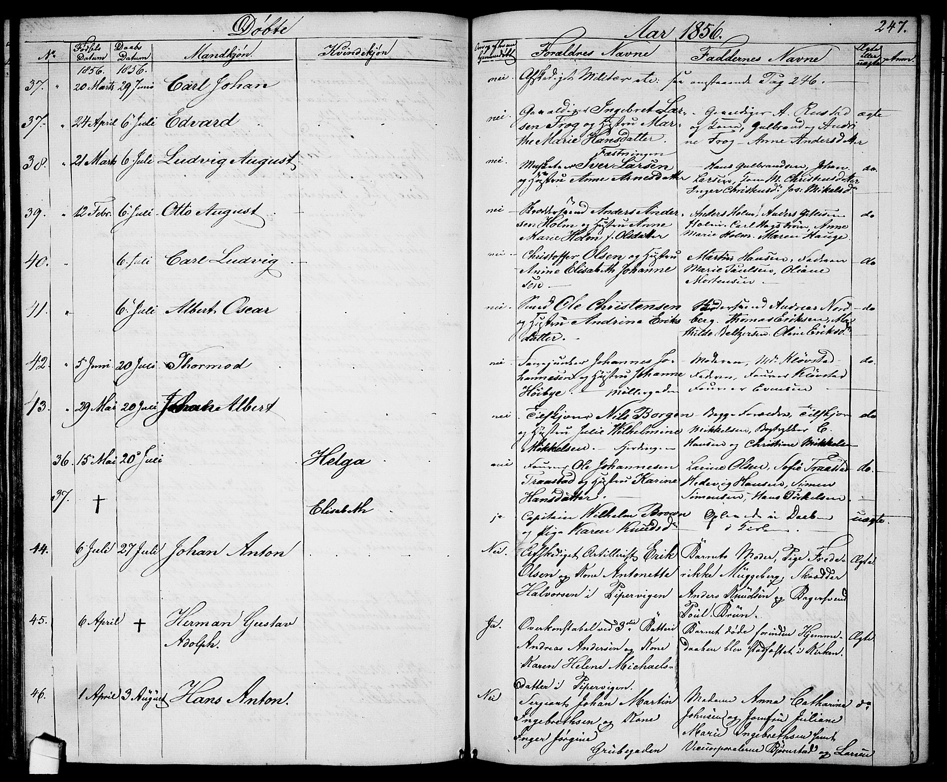 Garnisonsmenigheten Kirkebøker, AV/SAO-A-10846/G/Ga/L0005: Parish register (copy) no. 5, 1841-1860, p. 247