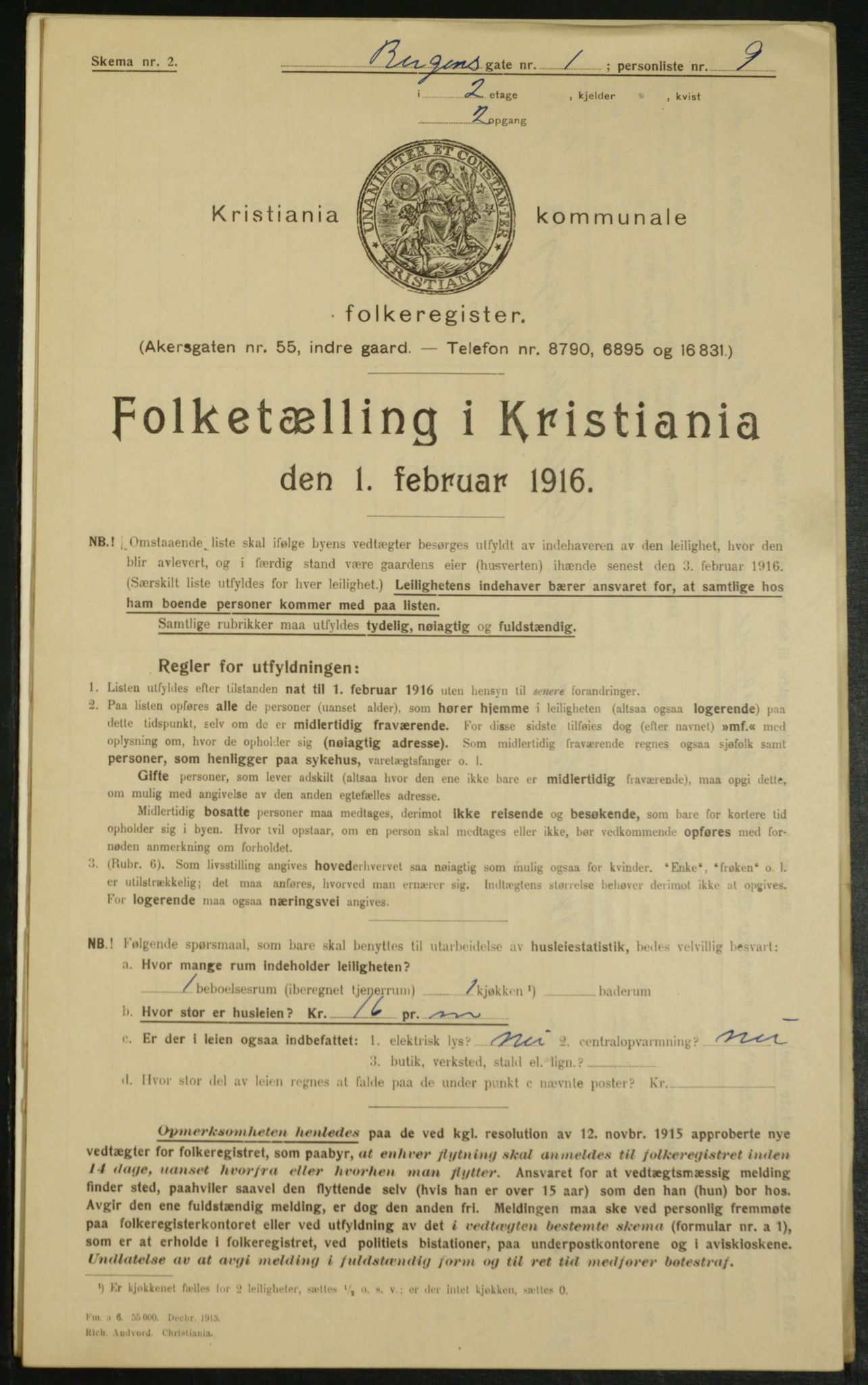 OBA, Municipal Census 1916 for Kristiania, 1916, p. 3763
