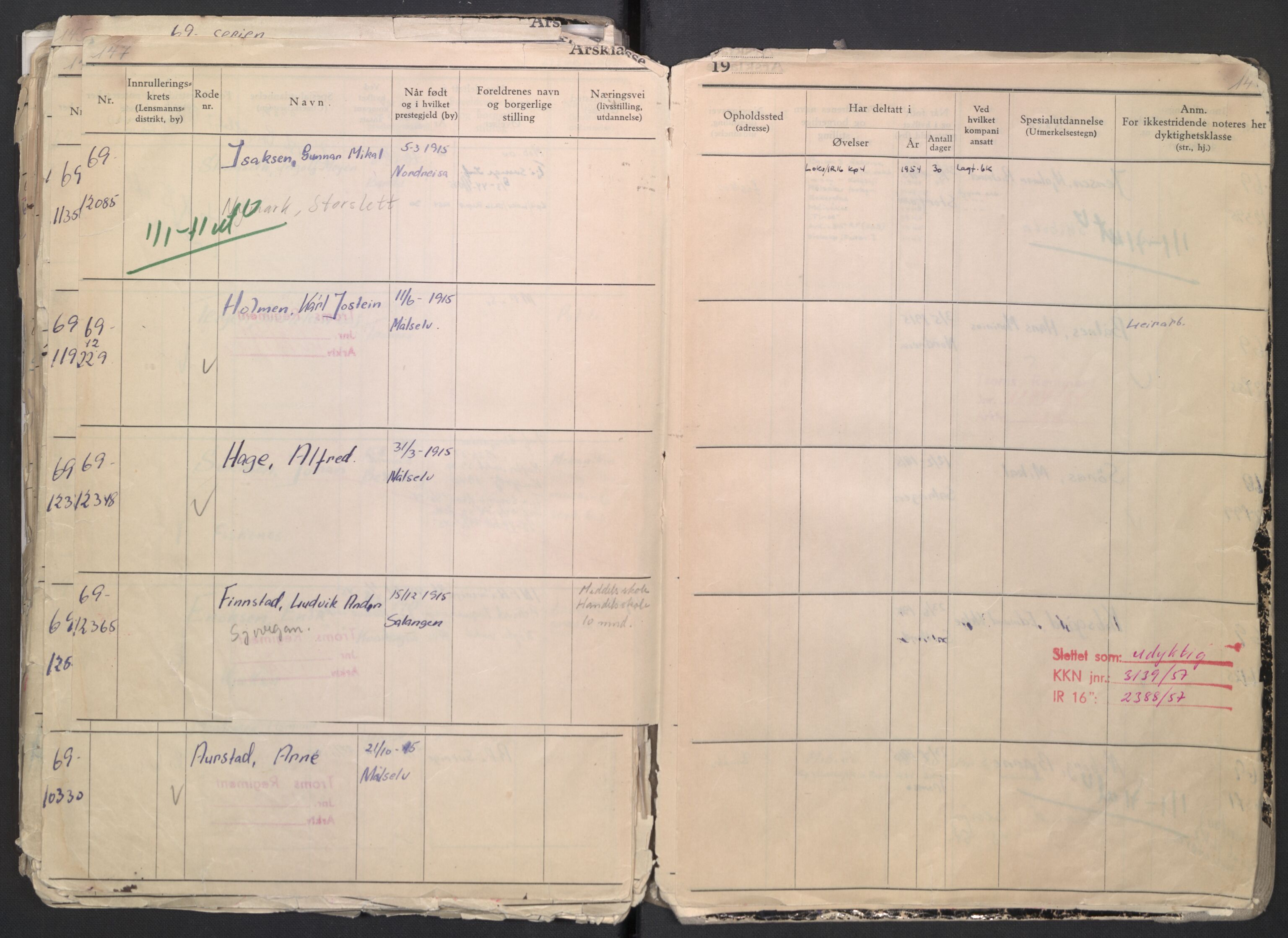 Forsvaret, Troms infanteriregiment nr. 16, AV/RA-RAFA-3146/P/Pa/L0007/0001: Ruller / Rulle for regimentets menige mannskaper, årsklasse 1936, 1936, p. 147