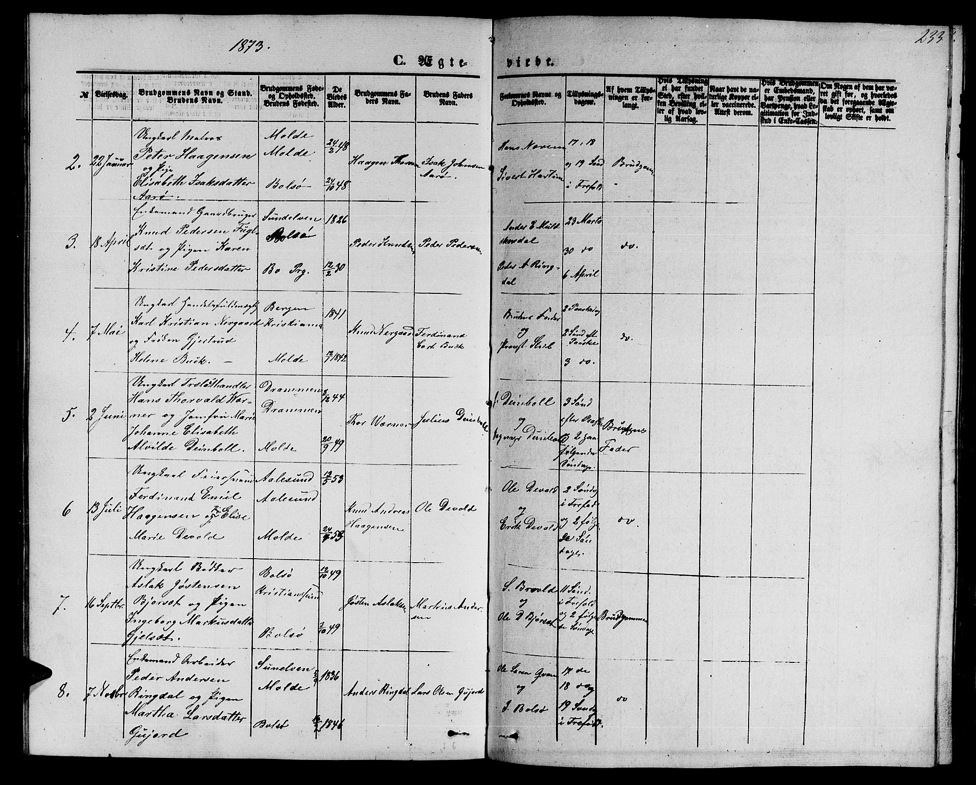 Ministerialprotokoller, klokkerbøker og fødselsregistre - Møre og Romsdal, AV/SAT-A-1454/558/L0701: Parish register (copy) no. 558C02, 1862-1879, p. 233