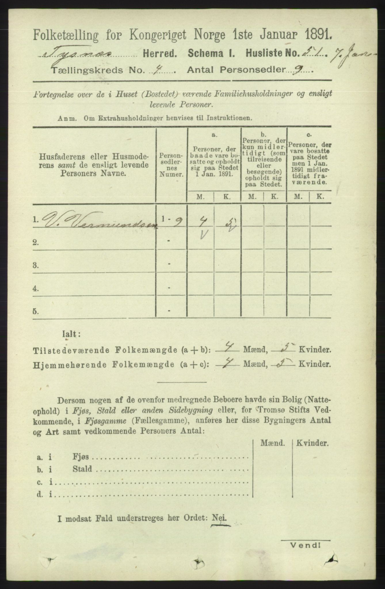 RA, 1891 census for 1223 Tysnes, 1891, p. 1530