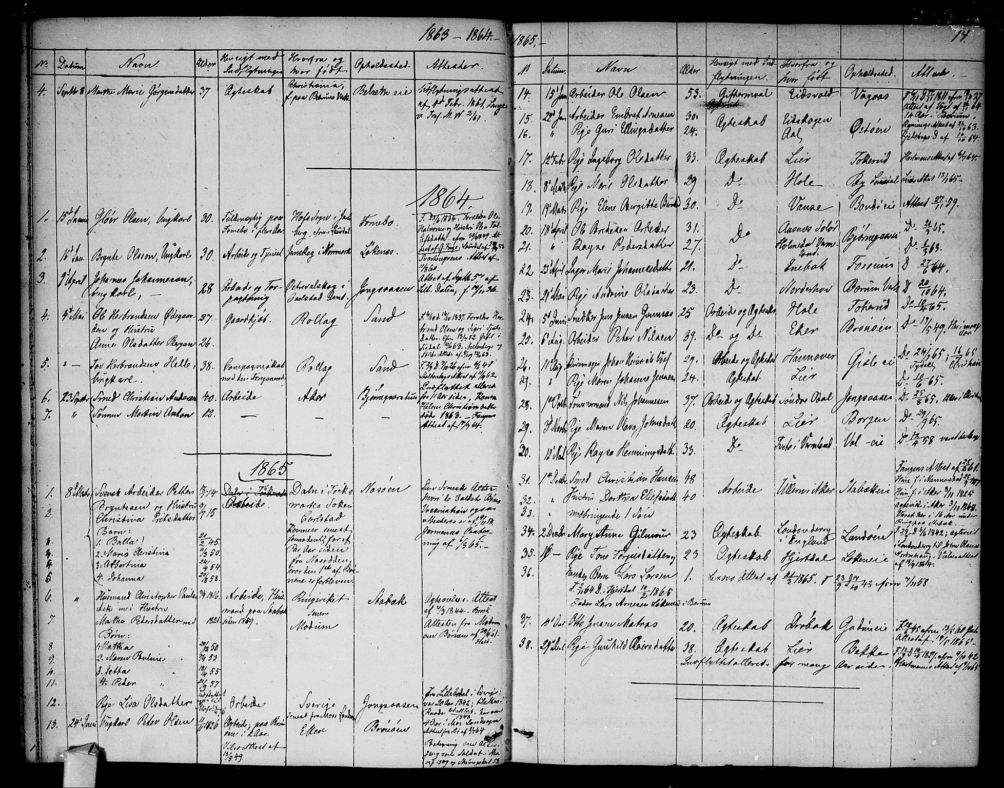 Asker prestekontor Kirkebøker, SAO/A-10256a/F/Fa/L0012: Parish register (official) no. I 12, 1825-1878, p. 14