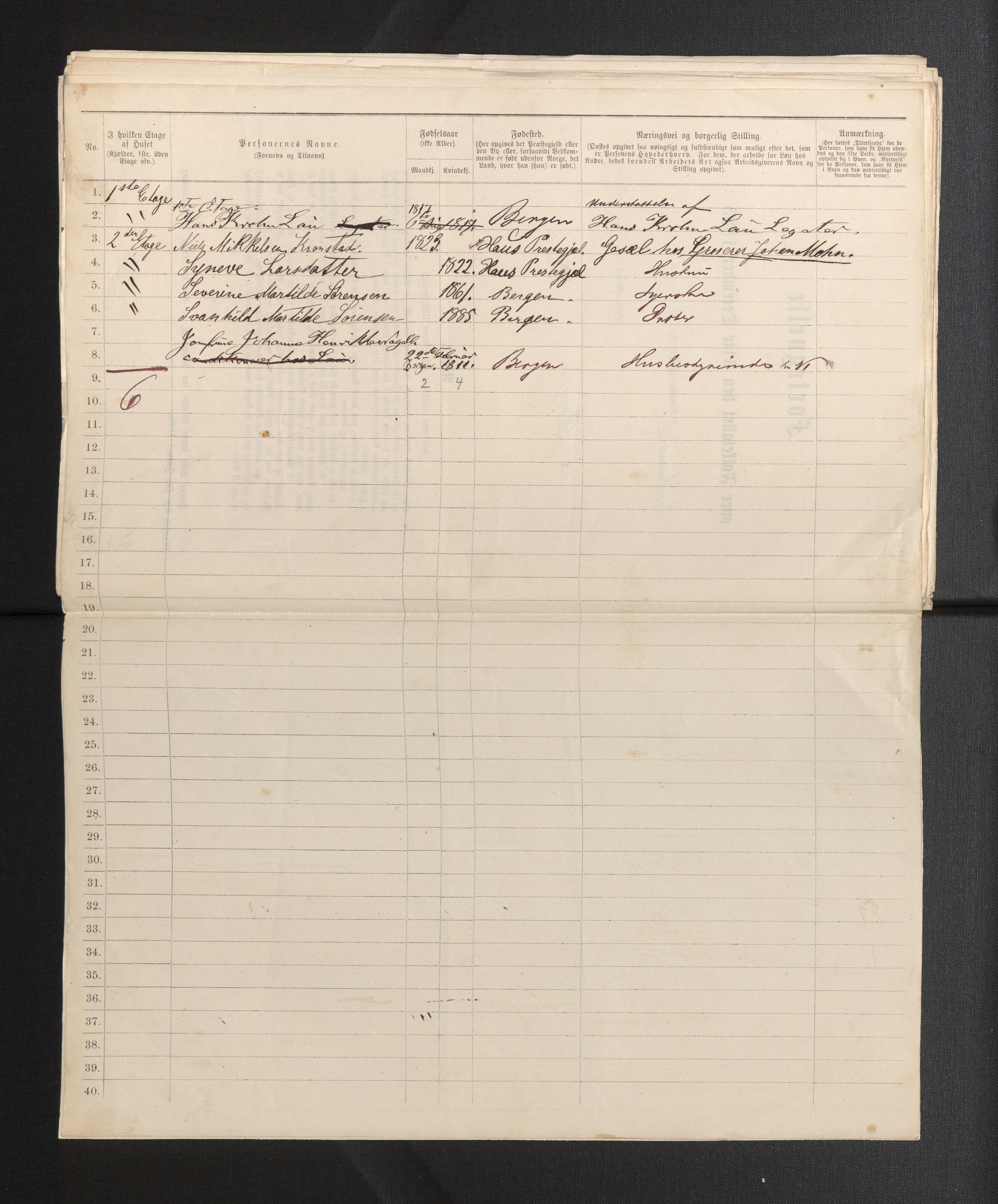 SAB, 1885 census for 1301 Bergen, 1885, p. 5245