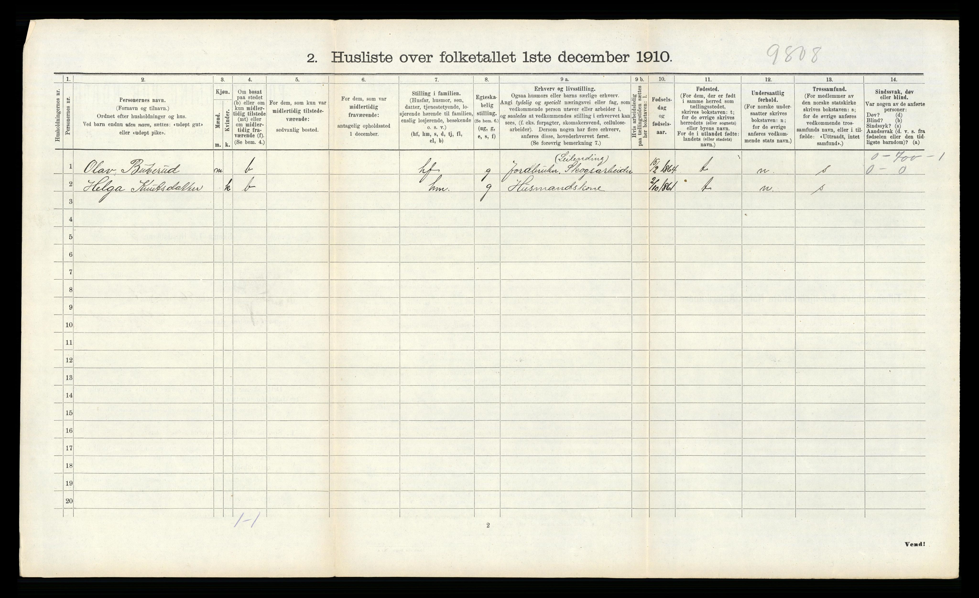 RA, 1910 census for Tinn, 1910, p. 588