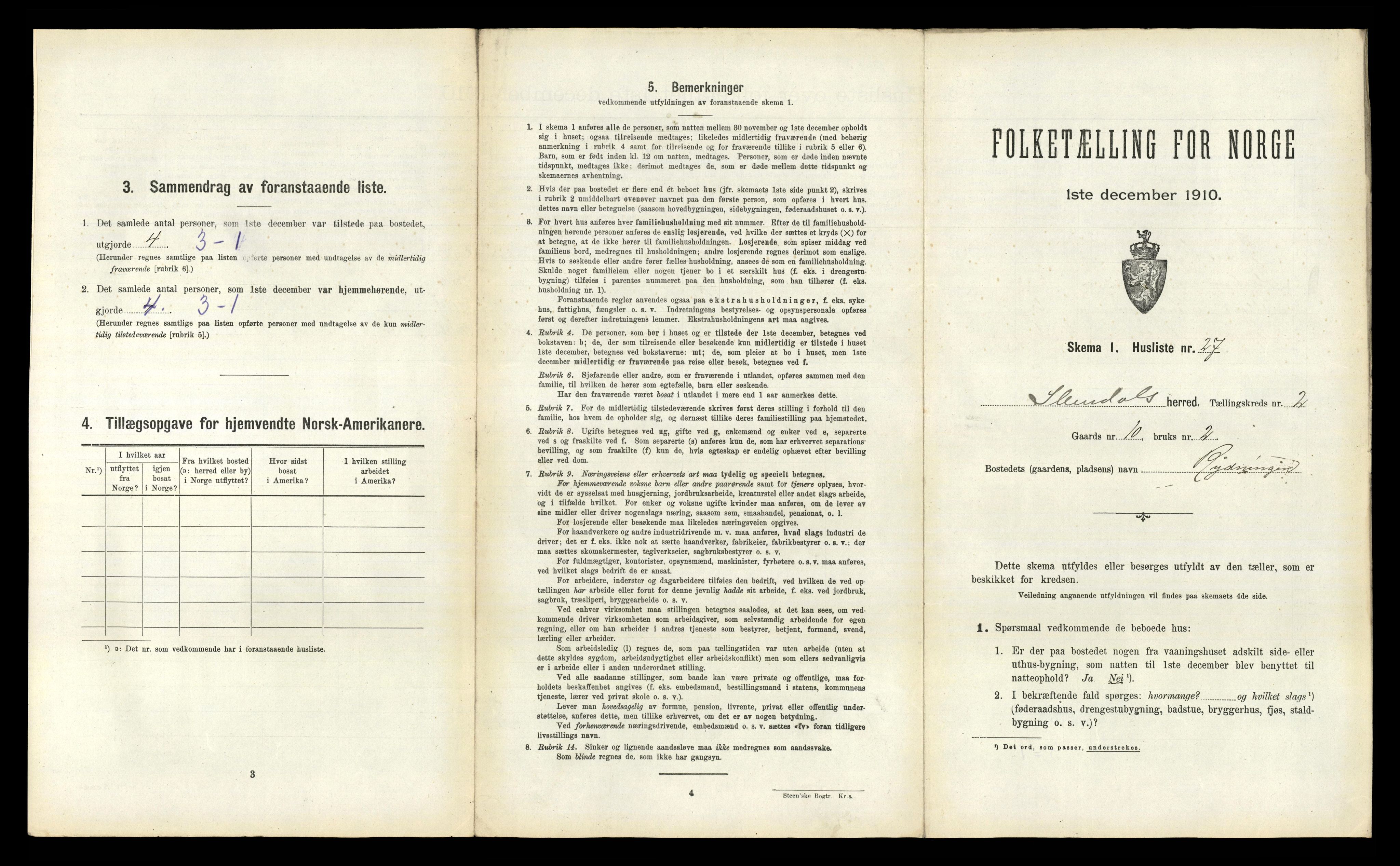 RA, 1910 census for Slemdal, 1910, p. 103