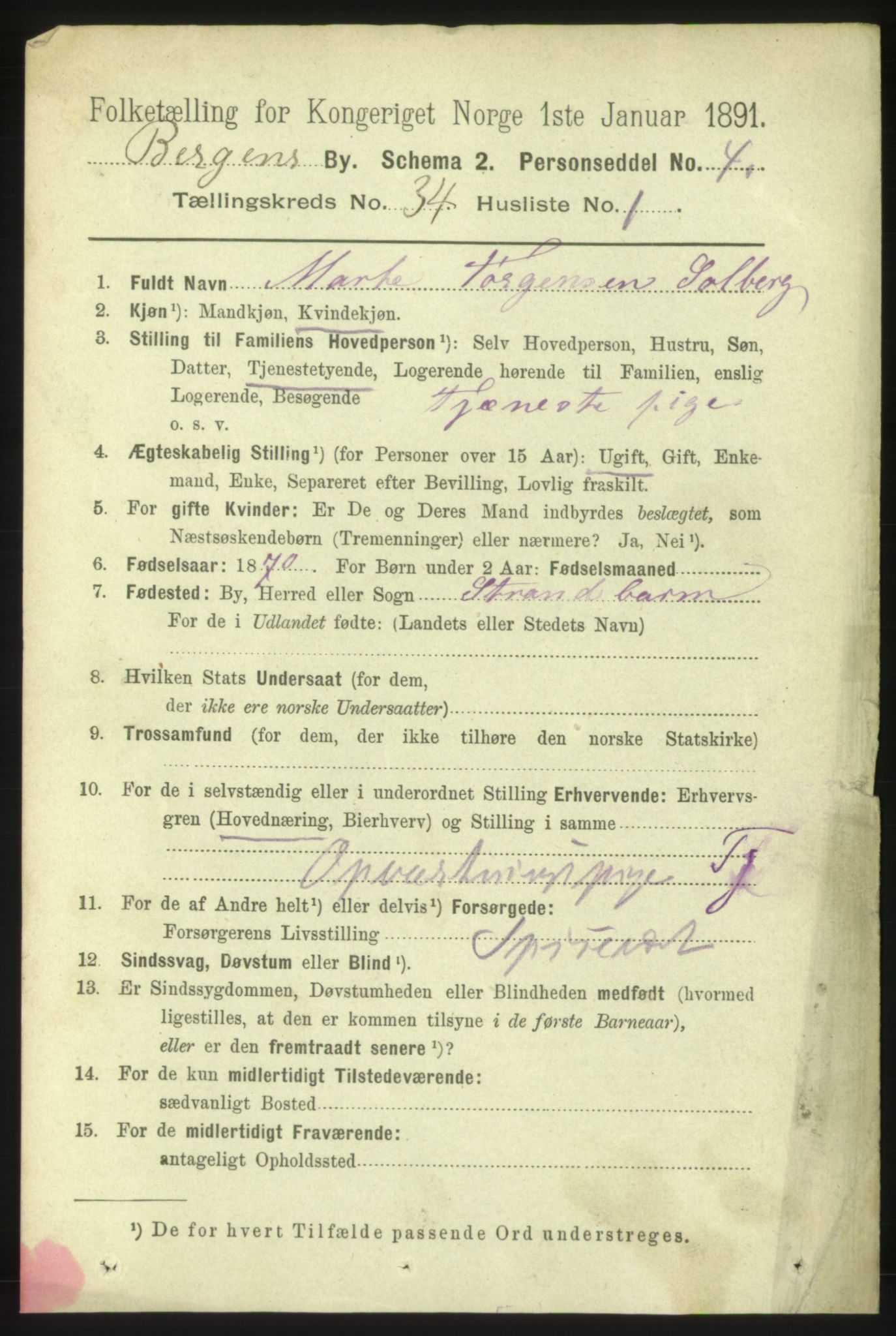 RA, 1891 Census for 1301 Bergen, 1891, p. 42090