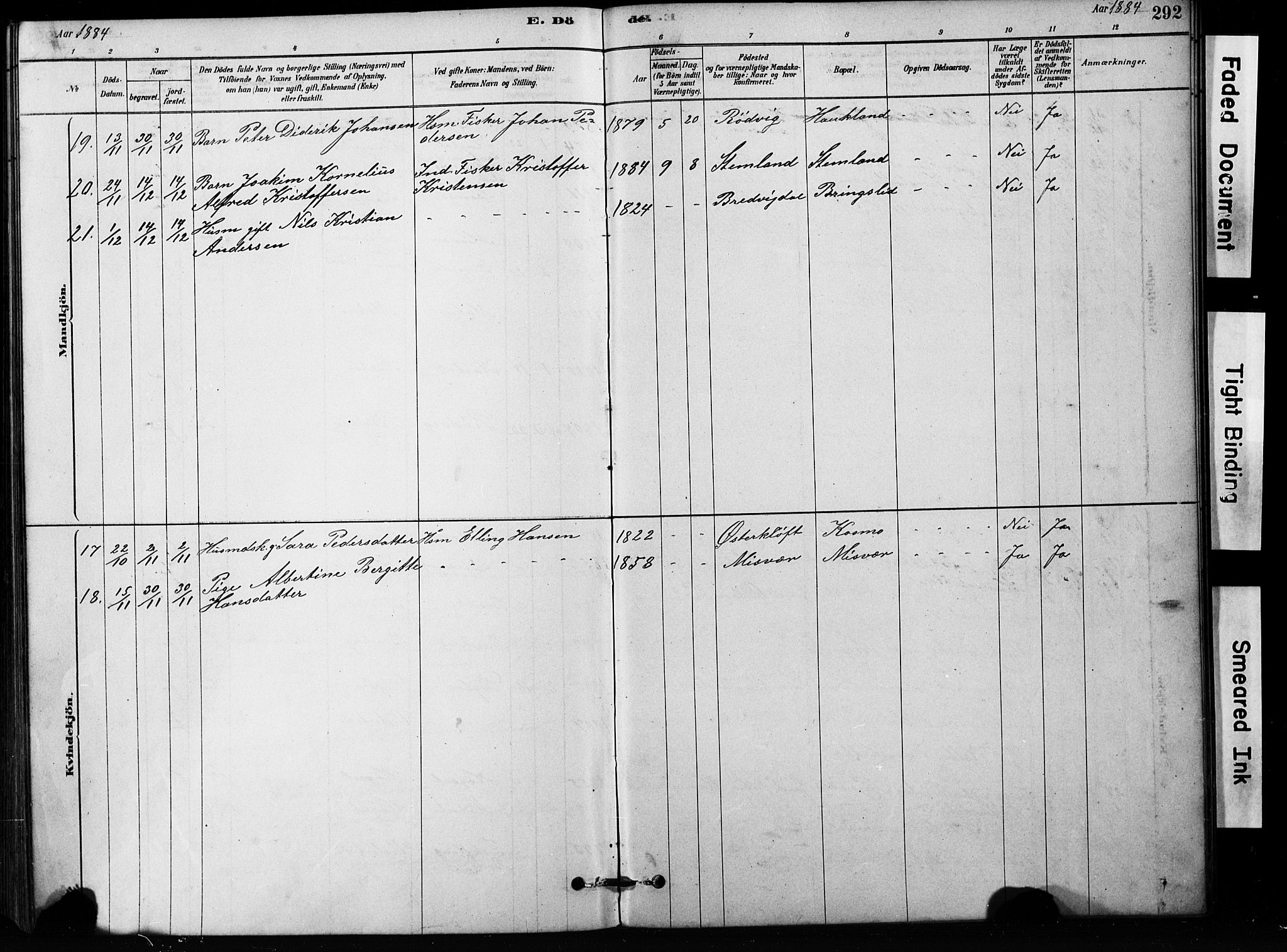 Ministerialprotokoller, klokkerbøker og fødselsregistre - Nordland, AV/SAT-A-1459/852/L0754: Parish register (copy) no. 852C05, 1878-1894, p. 292