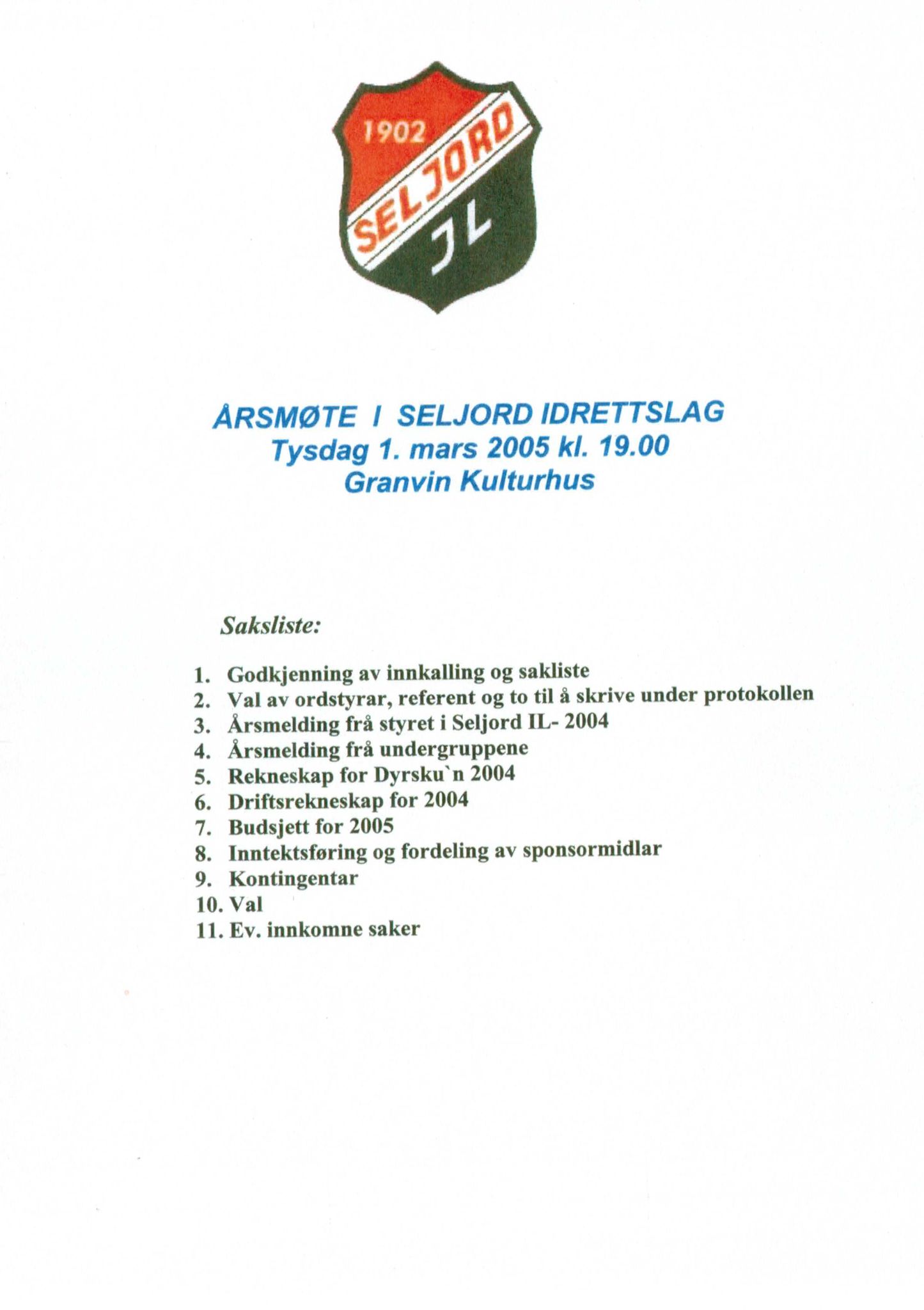 Seljord Idrettslag, VTM/A-1034/A/Ab/L0003: Årsmeldingar, 2004, p. 2