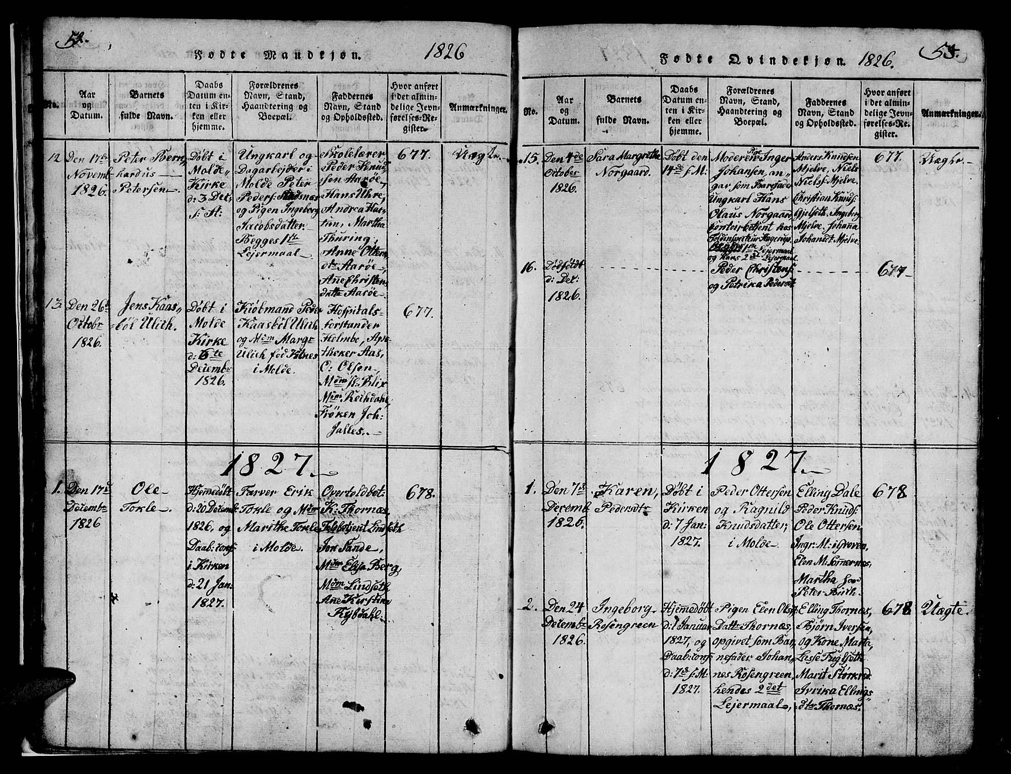 Ministerialprotokoller, klokkerbøker og fødselsregistre - Møre og Romsdal, SAT/A-1454/558/L0700: Parish register (copy) no. 558C01, 1818-1868, p. 52-53