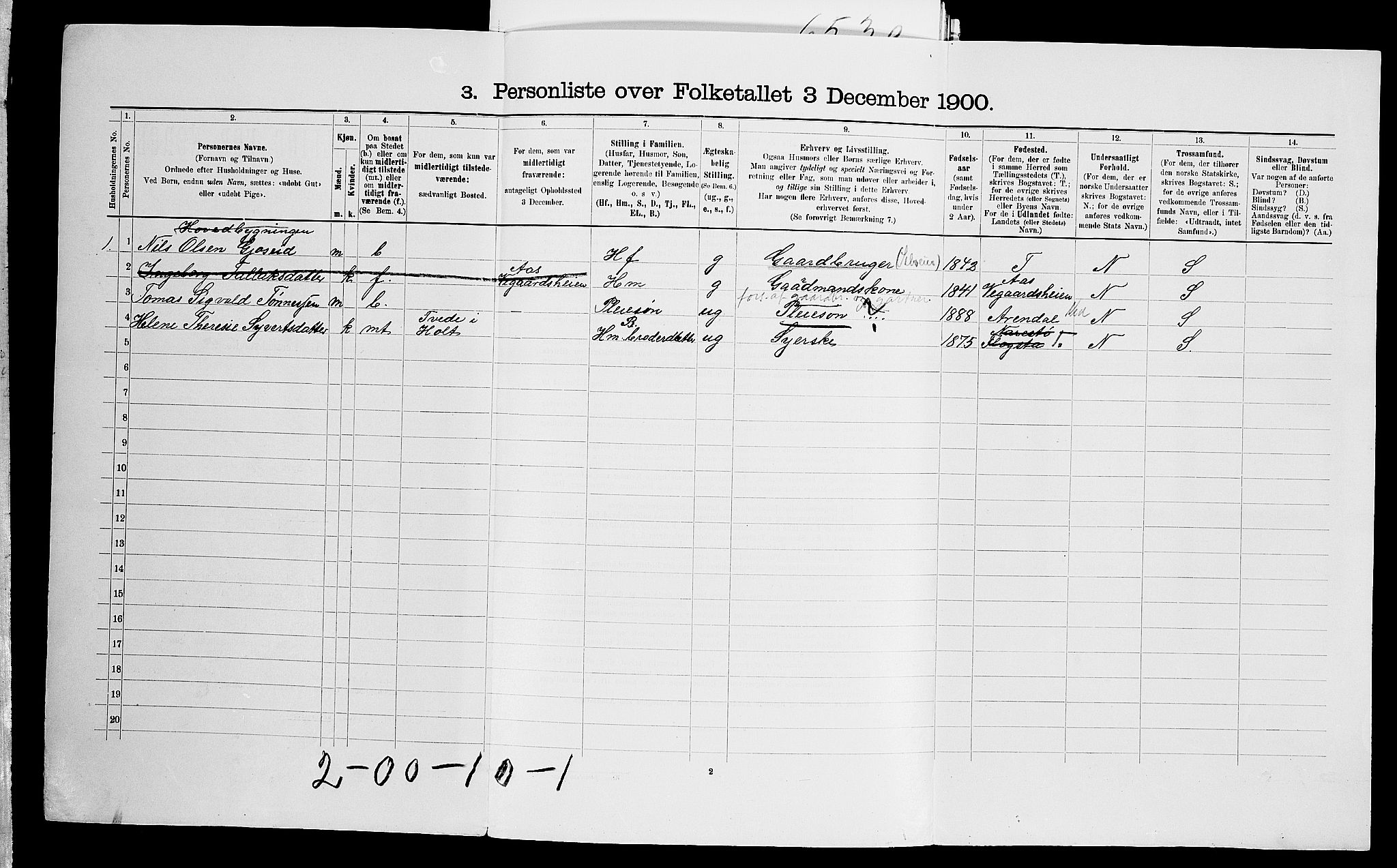 SAK, 1900 census for Dypvåg, 1900, p. 1243