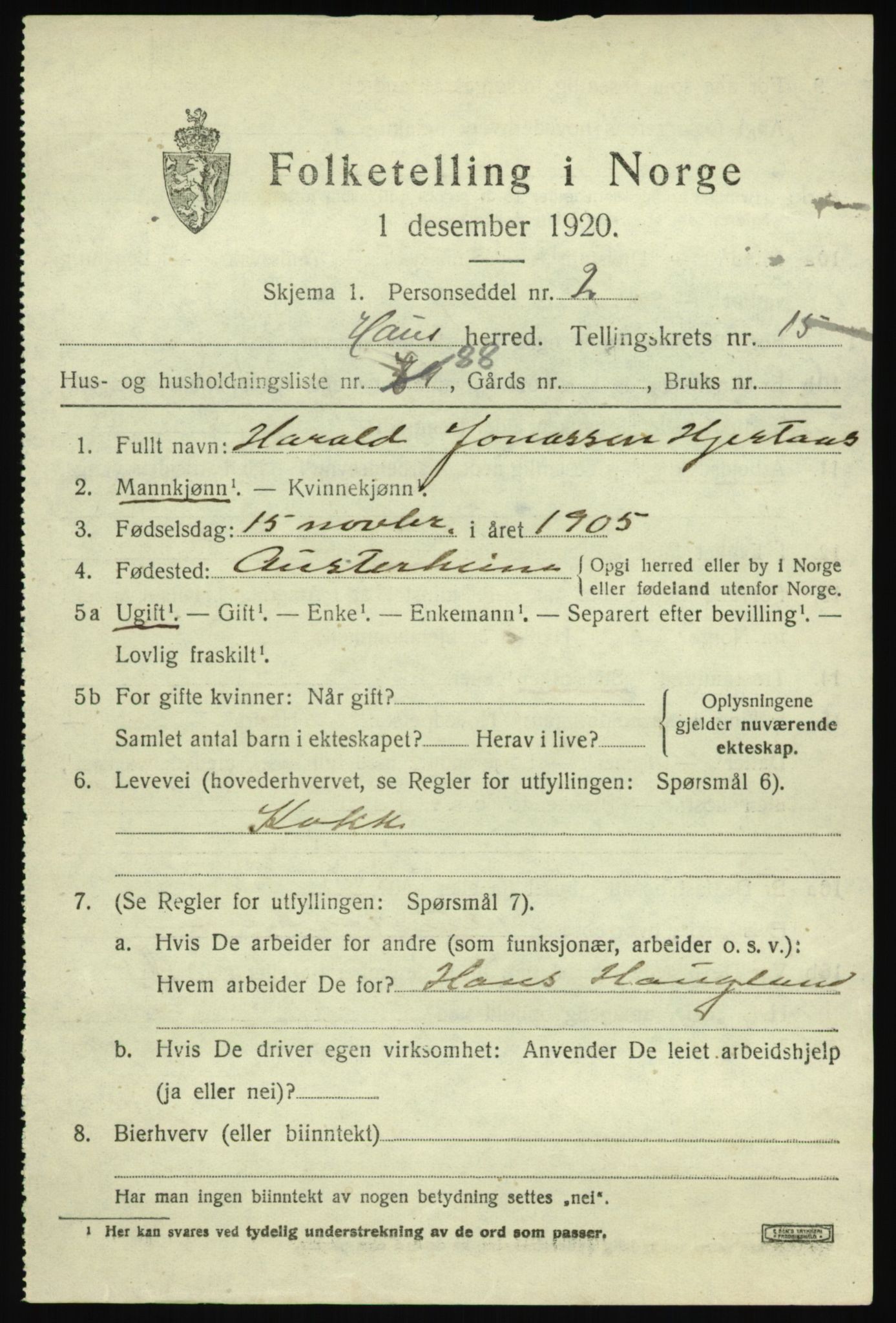 SAB, 1920 census for Haus, 1920, p. 10370