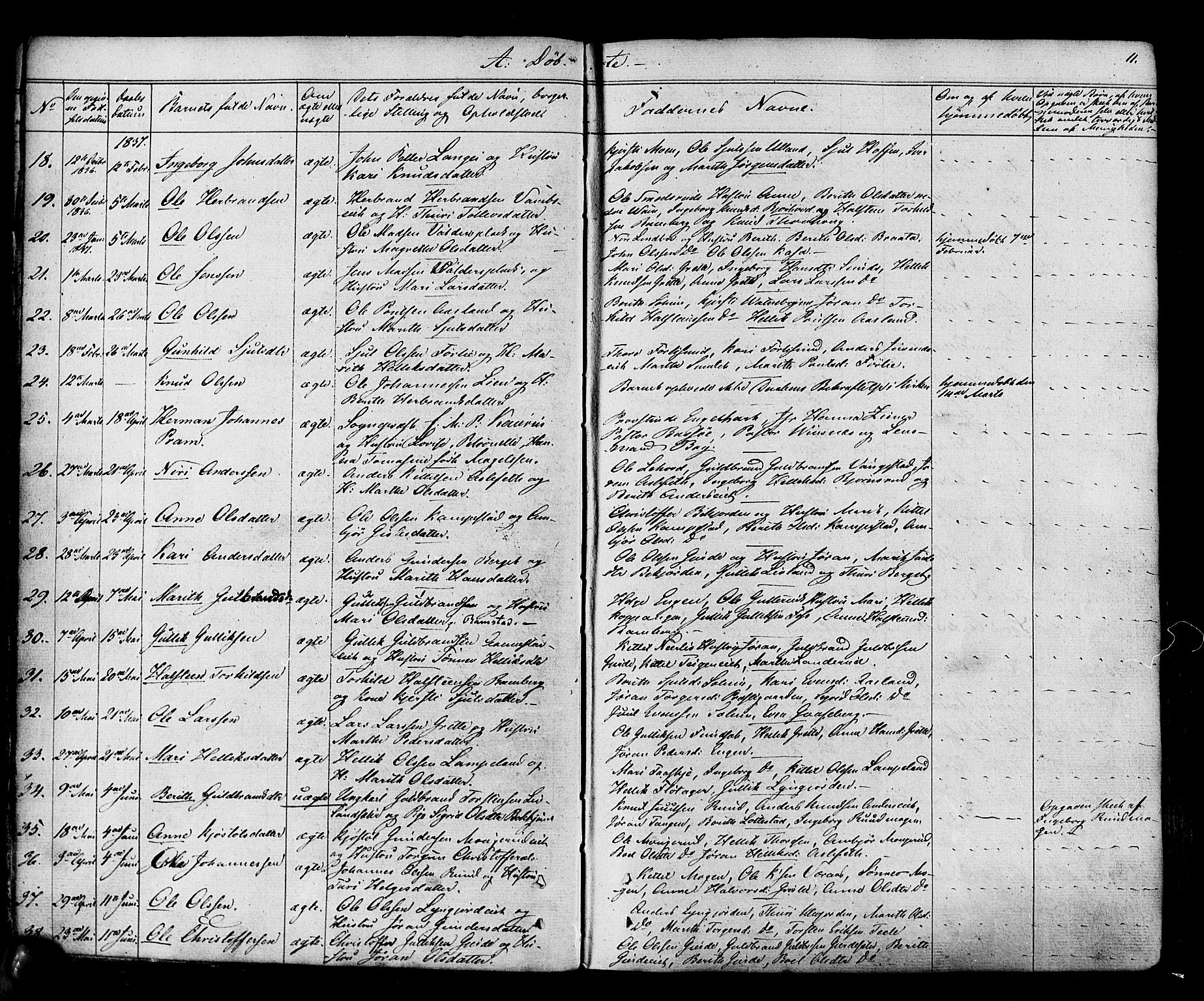 Flesberg kirkebøker, AV/SAKO-A-18/F/Fa/L0006: Parish register (official) no. I 6, 1834-1860, p. 11