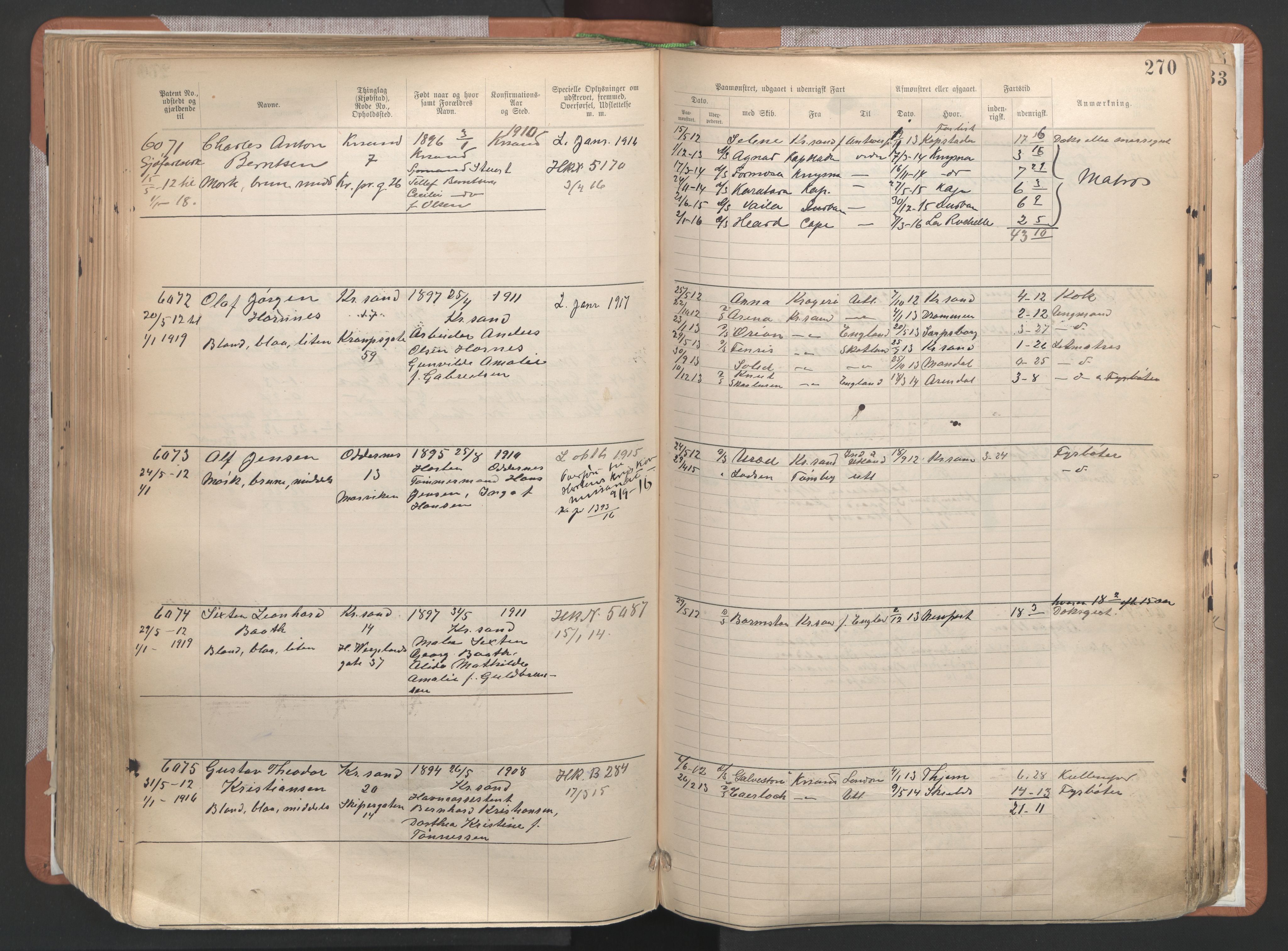 Kristiansand mønstringskrets, AV/SAK-2031-0015/F/Fa/L0007: Annotasjonsrulle nr 3831-6645, I-5, 1898-1920, p. 357