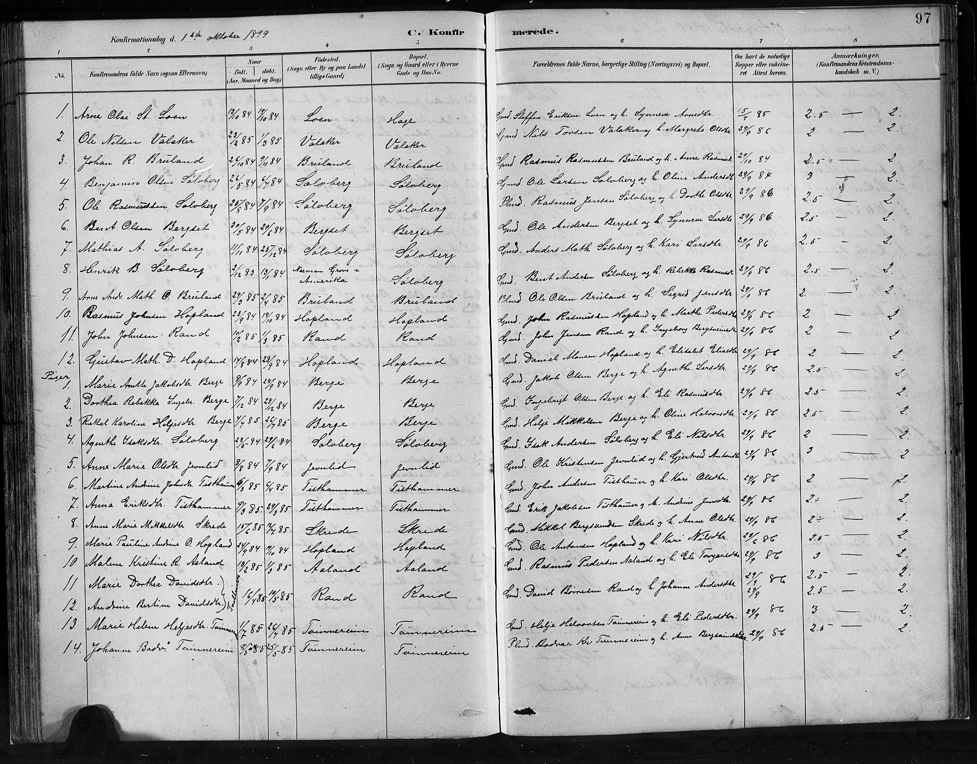 Innvik sokneprestembete, SAB/A-80501: Parish register (copy) no. C 3, 1883-1911, p. 97
