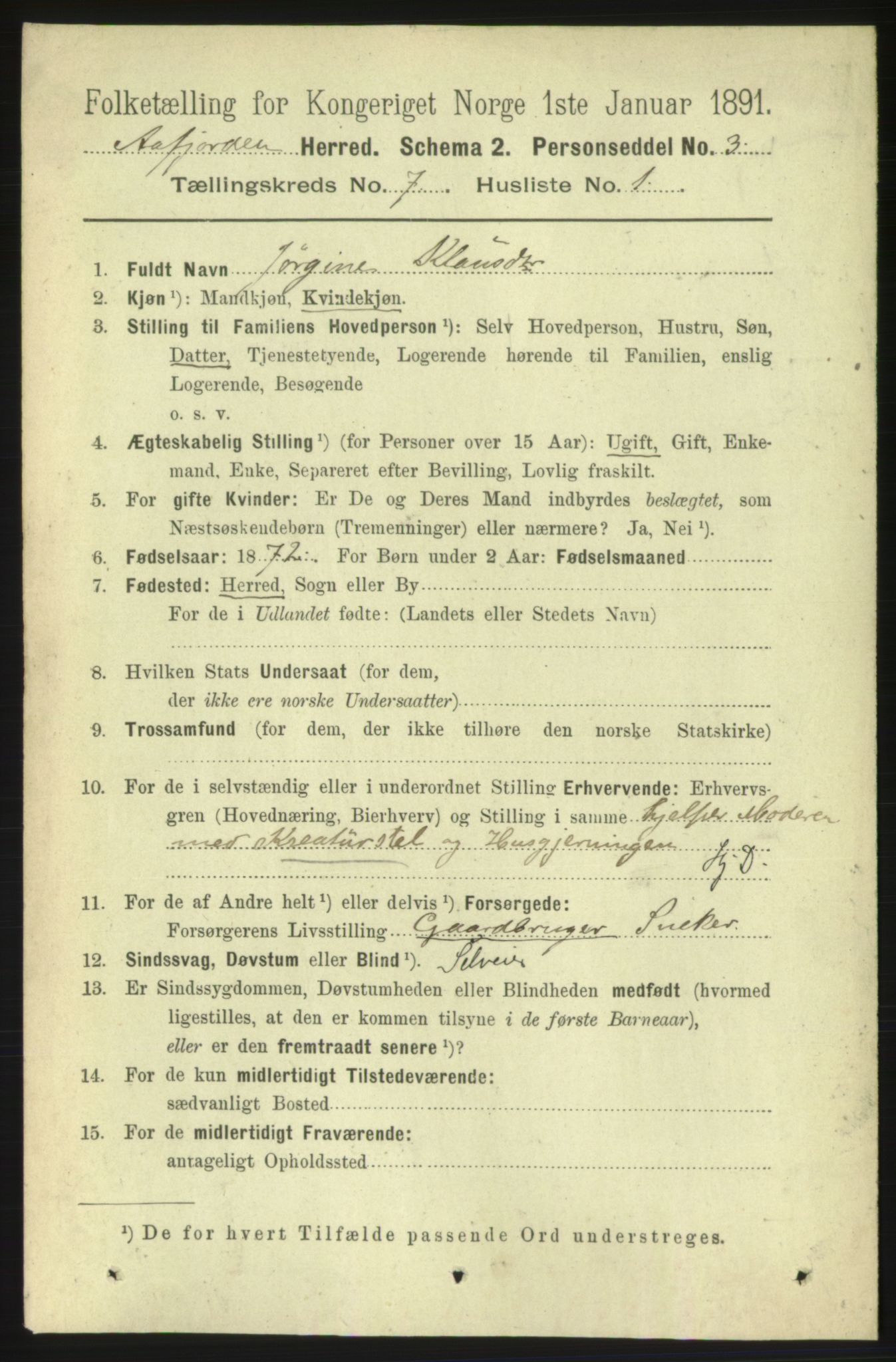 RA, 1891 census for 1630 Åfjord, 1891, p. 1708