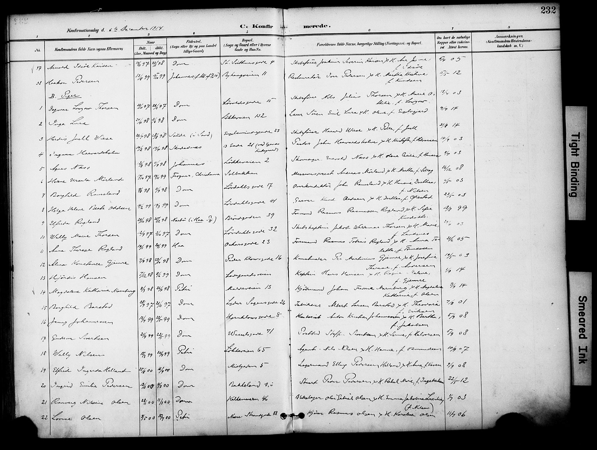 Domkirken sokneprestkontor, AV/SAST-A-101812/001/30/30BA/L0031: Parish register (official) no. A 30, 1896-1916, p. 232