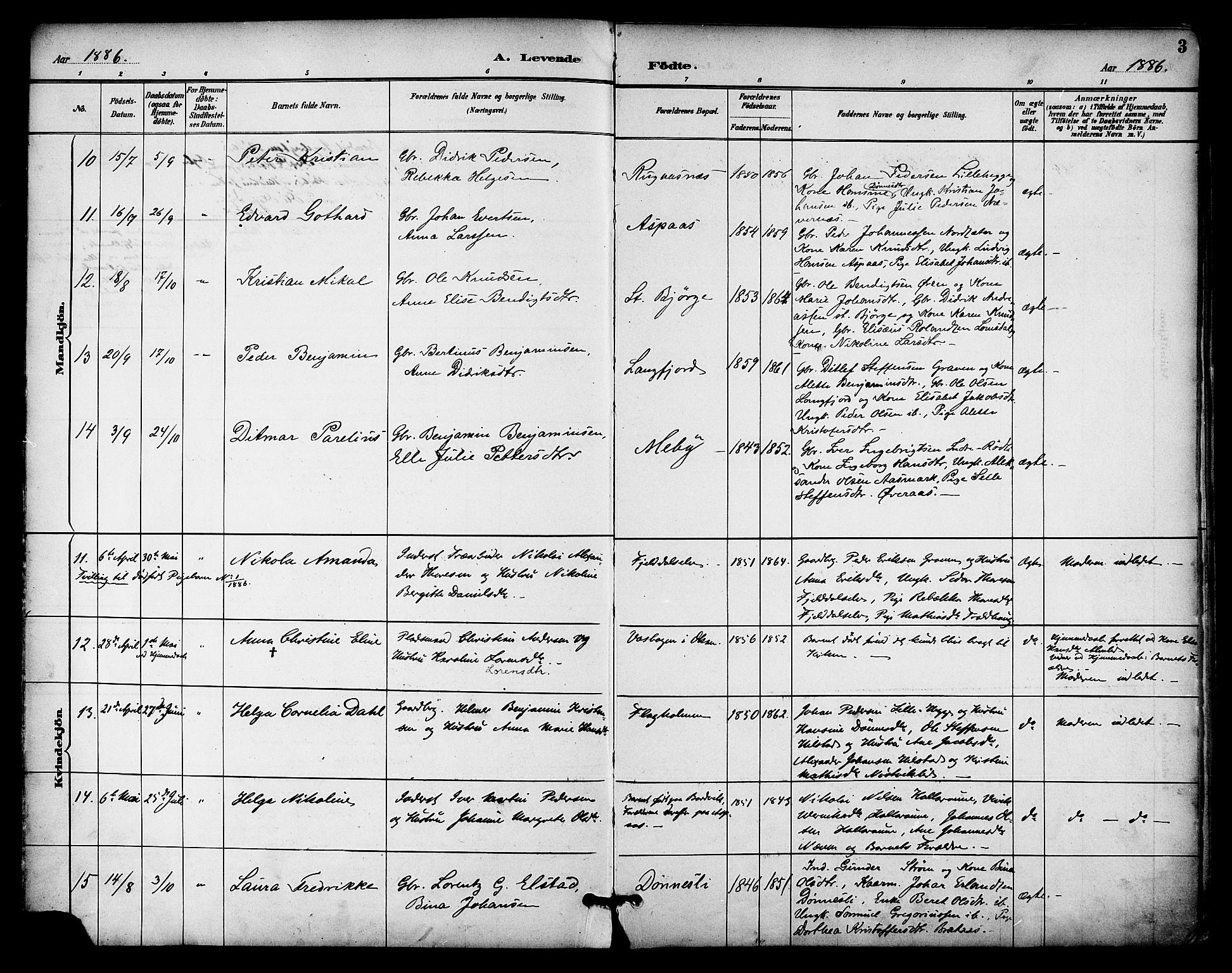 Ministerialprotokoller, klokkerbøker og fødselsregistre - Nordland, AV/SAT-A-1459/814/L0226: Parish register (official) no. 814A07, 1886-1898, p. 3