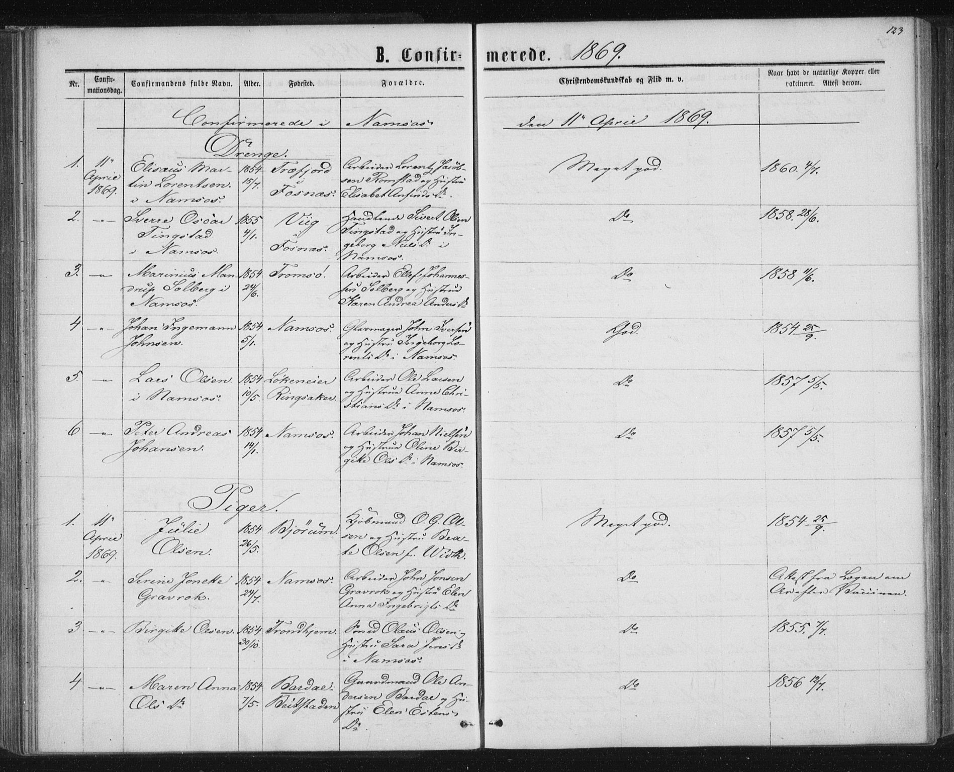 Ministerialprotokoller, klokkerbøker og fødselsregistre - Nord-Trøndelag, AV/SAT-A-1458/768/L0570: Parish register (official) no. 768A05, 1865-1874, p. 123