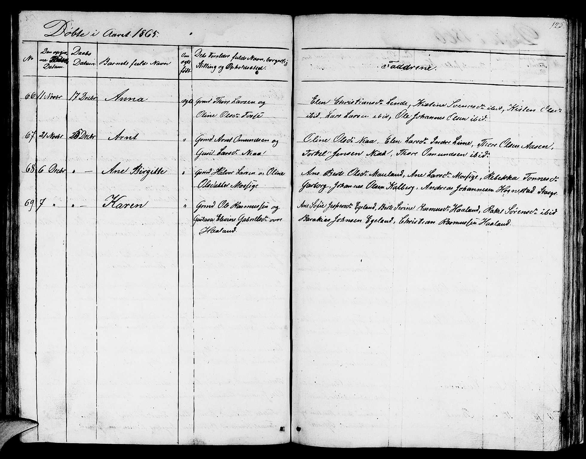 Lye sokneprestkontor, SAST/A-101794/001/30BB/L0002: Parish register (copy) no. B 2, 1852-1867, p. 125
