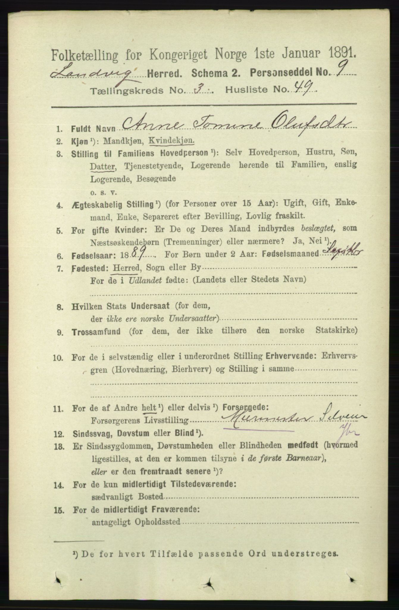 RA, 1891 census for 0924 Landvik, 1891, p. 1262