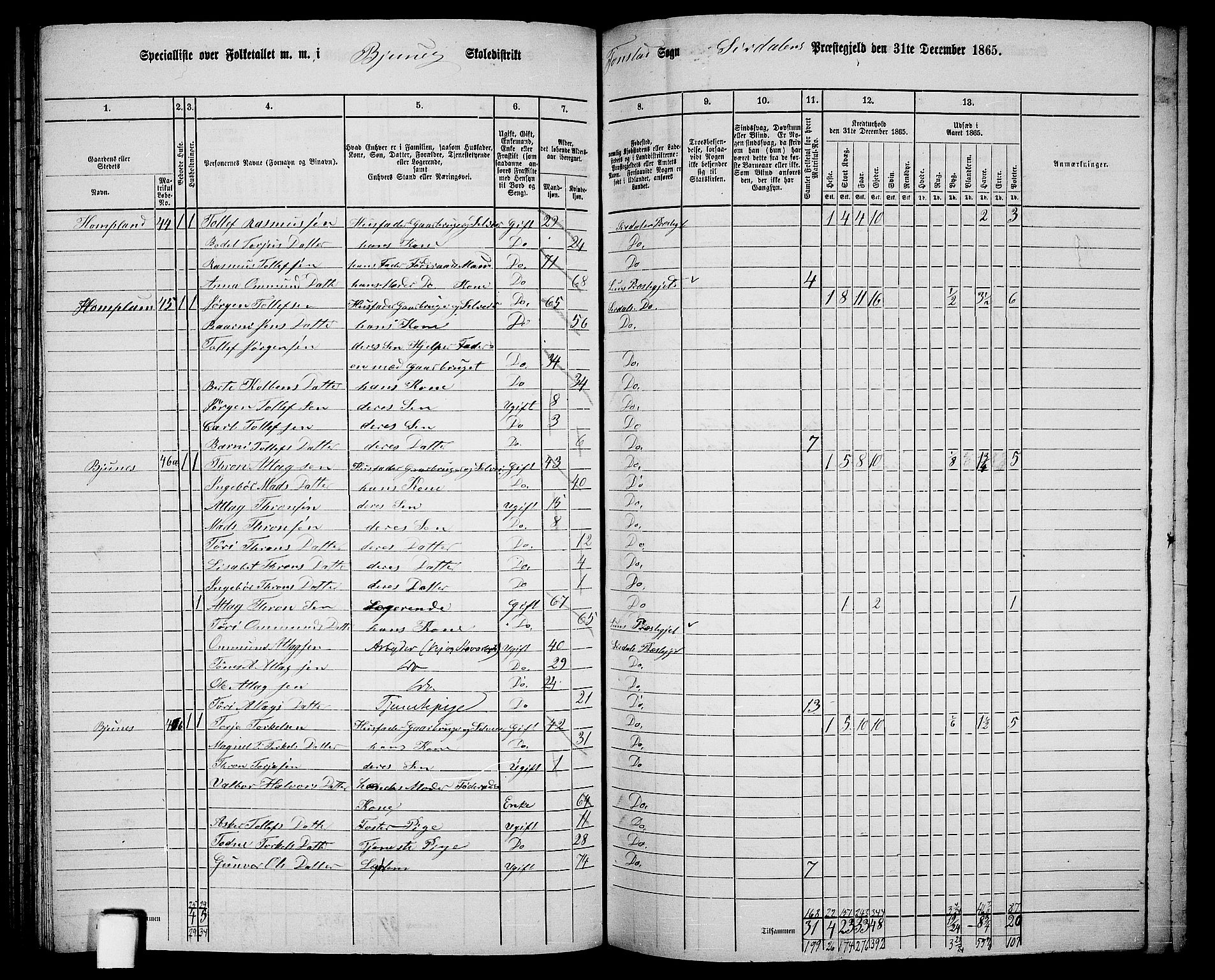 RA, 1865 census for Sirdal, 1865, p. 18