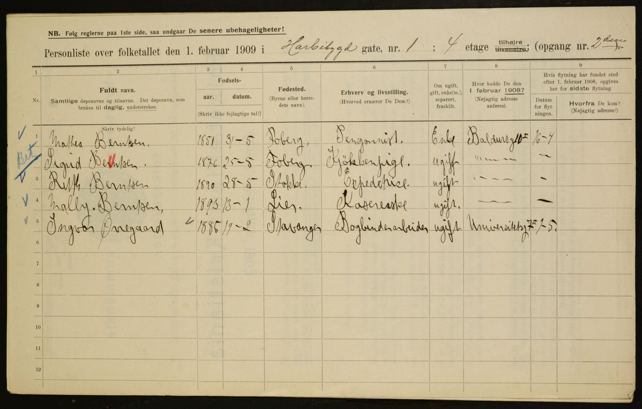 OBA, Municipal Census 1909 for Kristiania, 1909, p. 73287