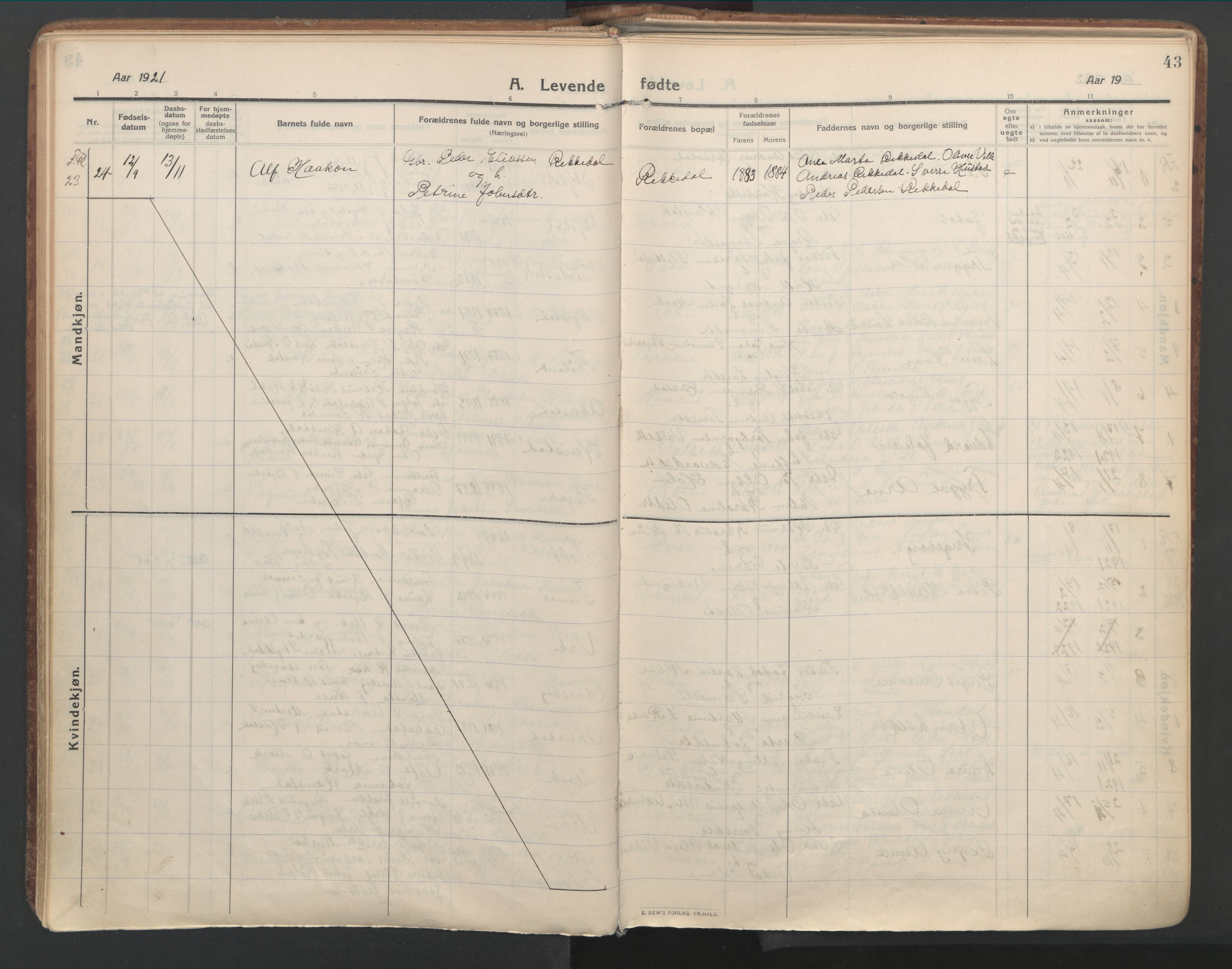 Ministerialprotokoller, klokkerbøker og fødselsregistre - Møre og Romsdal, SAT/A-1454/515/L0212: Parish register (official) no. 515A08, 1911-1935, p. 43