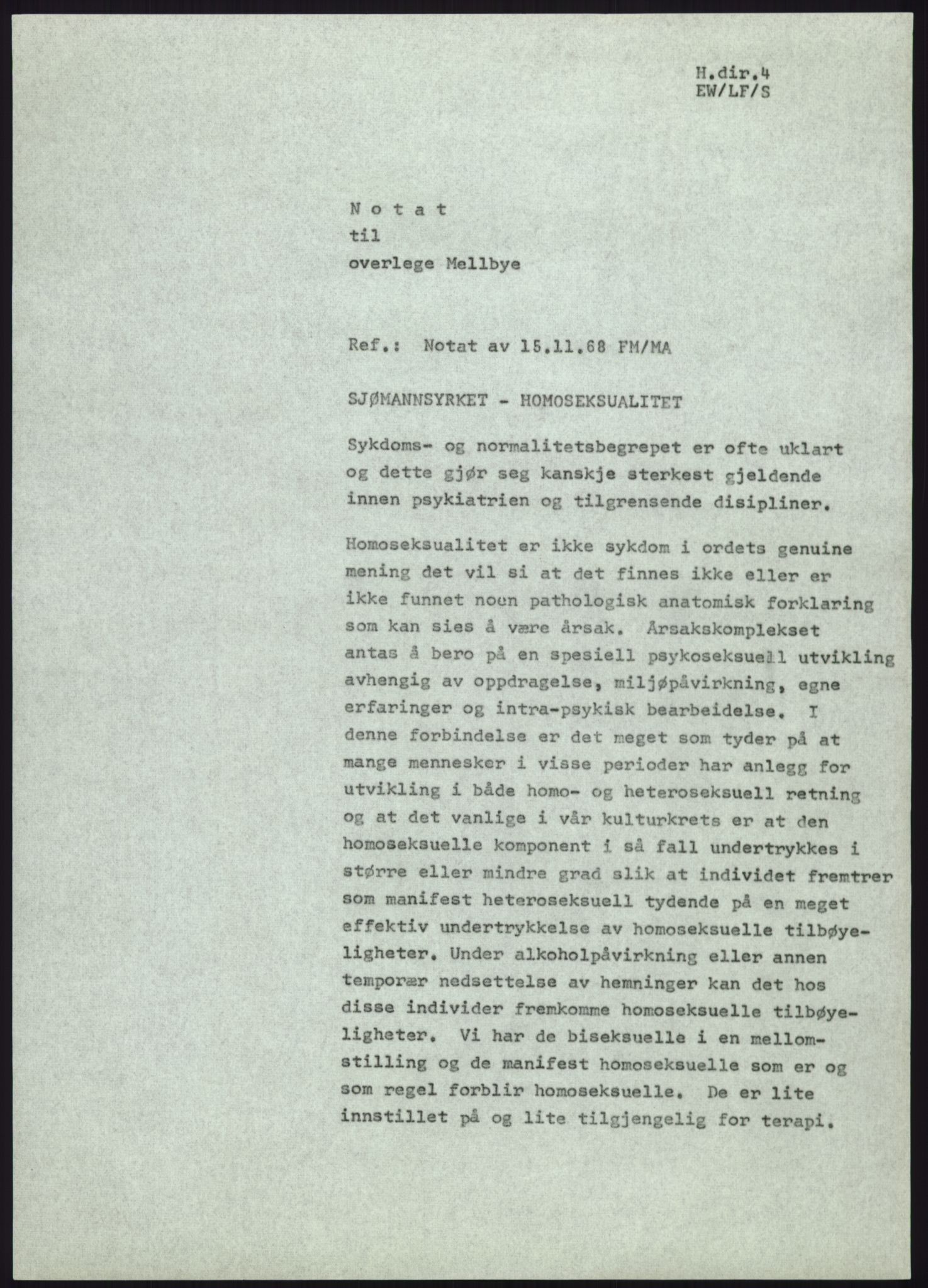 Sosialdepartementet, Helsedirektoratet, Kontoret for psykiatri, H4, RA/S-1286/D/Dc/L0611/0002: Sakarkiv / Homofili, 1962-1983, p. 600