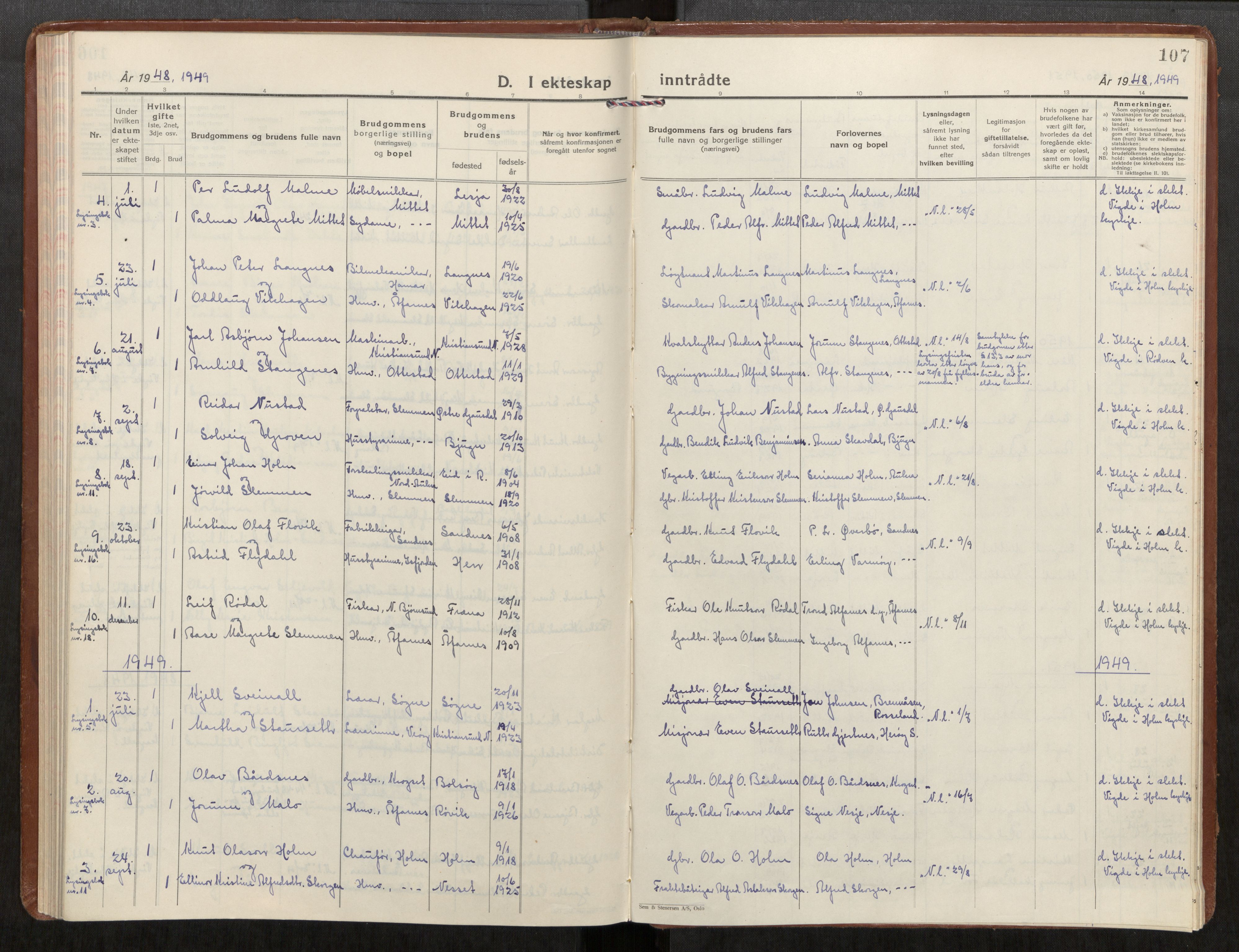 Ministerialprotokoller, klokkerbøker og fødselsregistre - Møre og Romsdal, SAT/A-1454/549/L0619: Parish register (official) no. 549A02, 1928-1951, p. 107