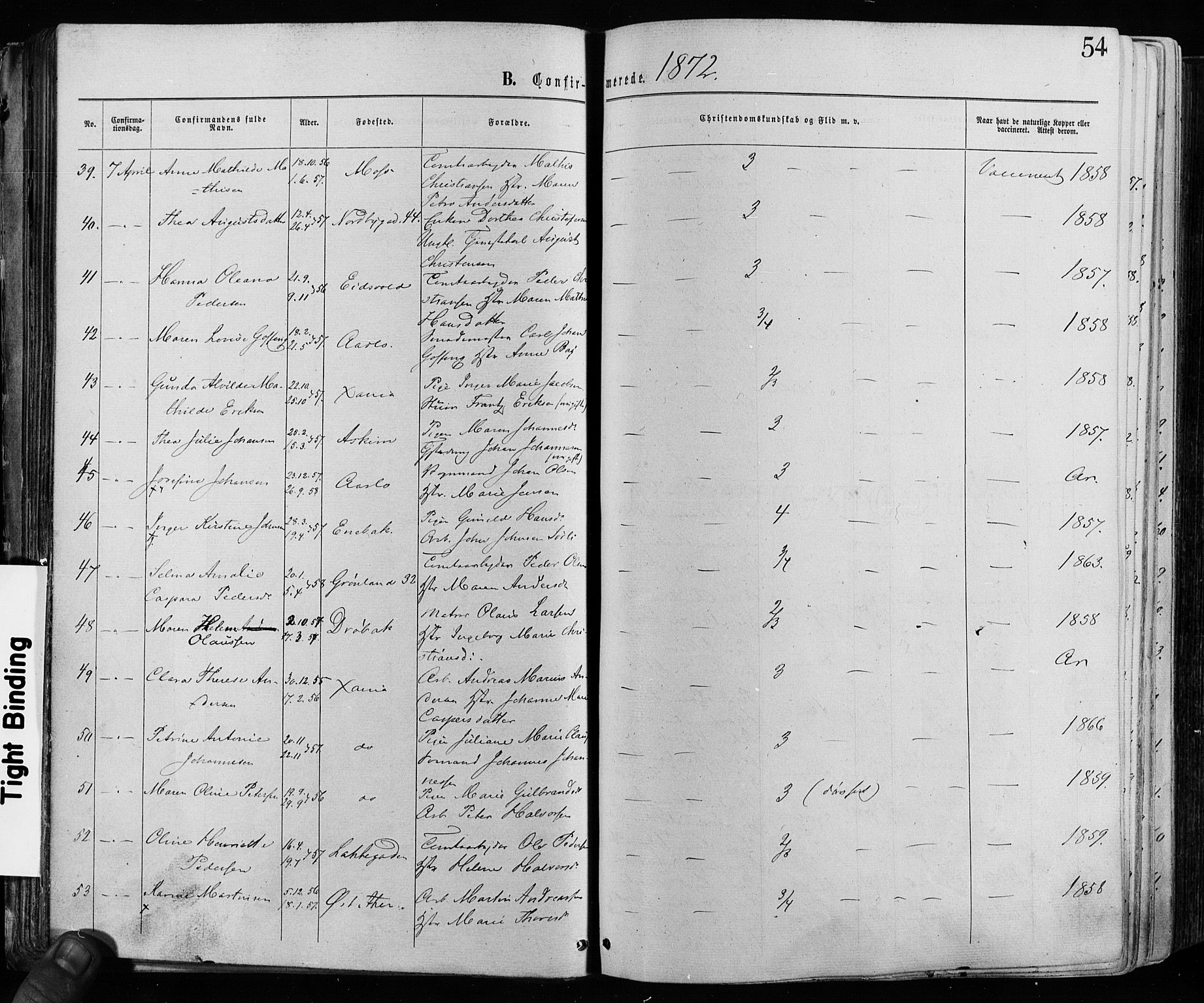 Grønland prestekontor Kirkebøker, AV/SAO-A-10848/F/Fa/L0005: Parish register (official) no. 5, 1869-1880, p. 54