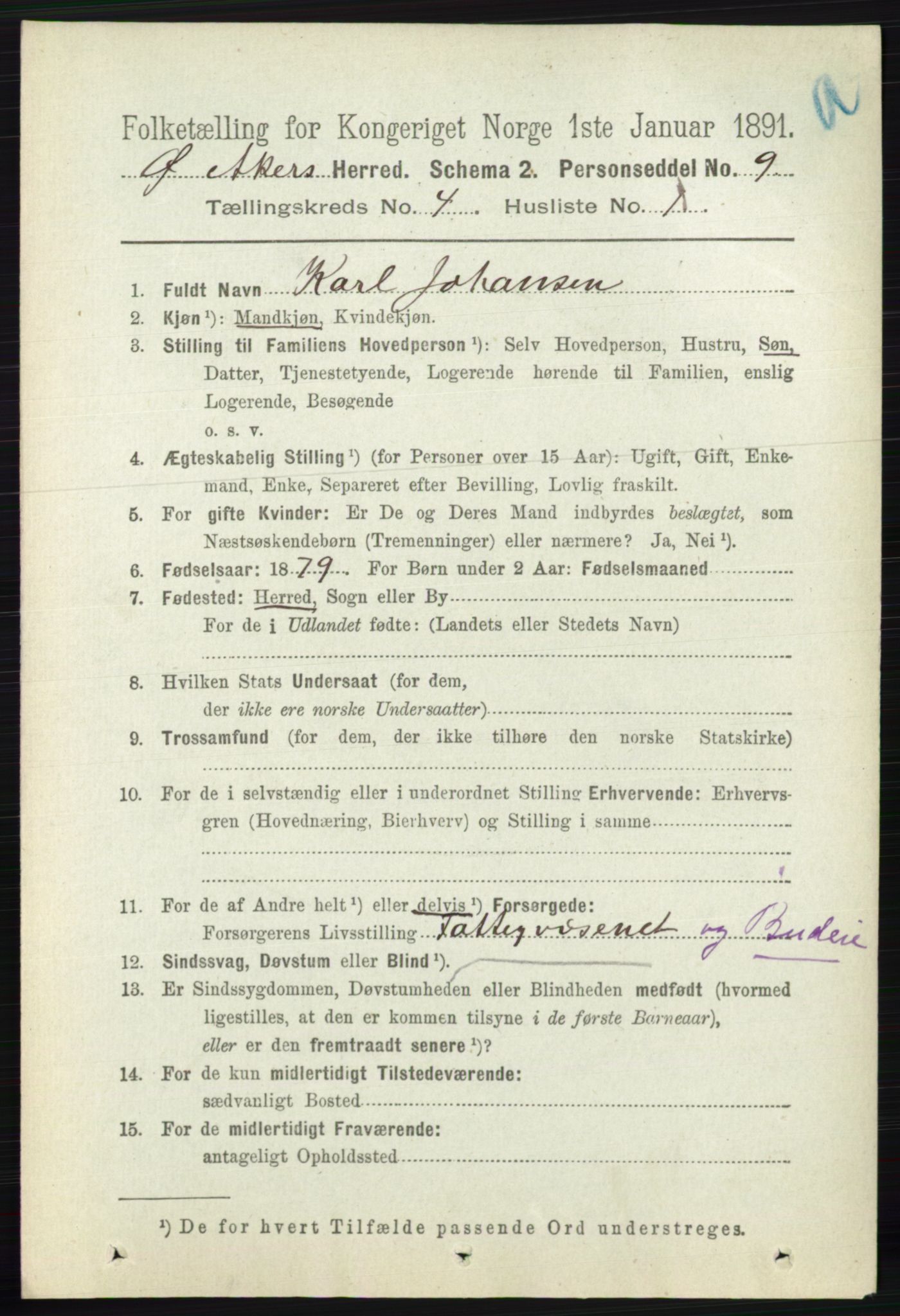 RA, 1891 census for 0218 Aker, 1891, p. 3933