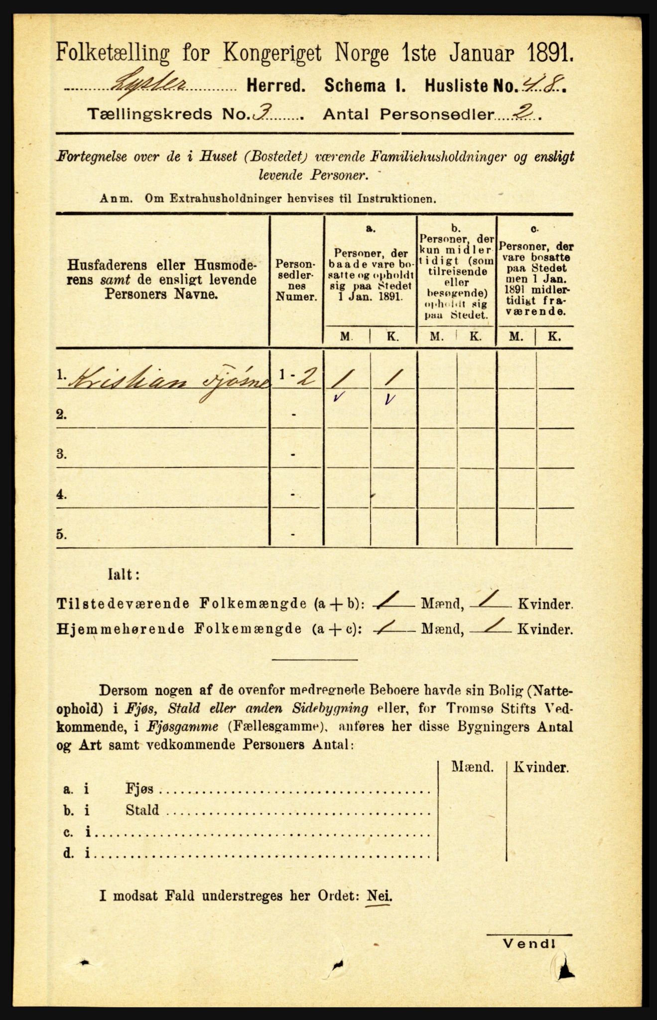 RA, 1891 census for 1426 Luster, 1891, p. 1149