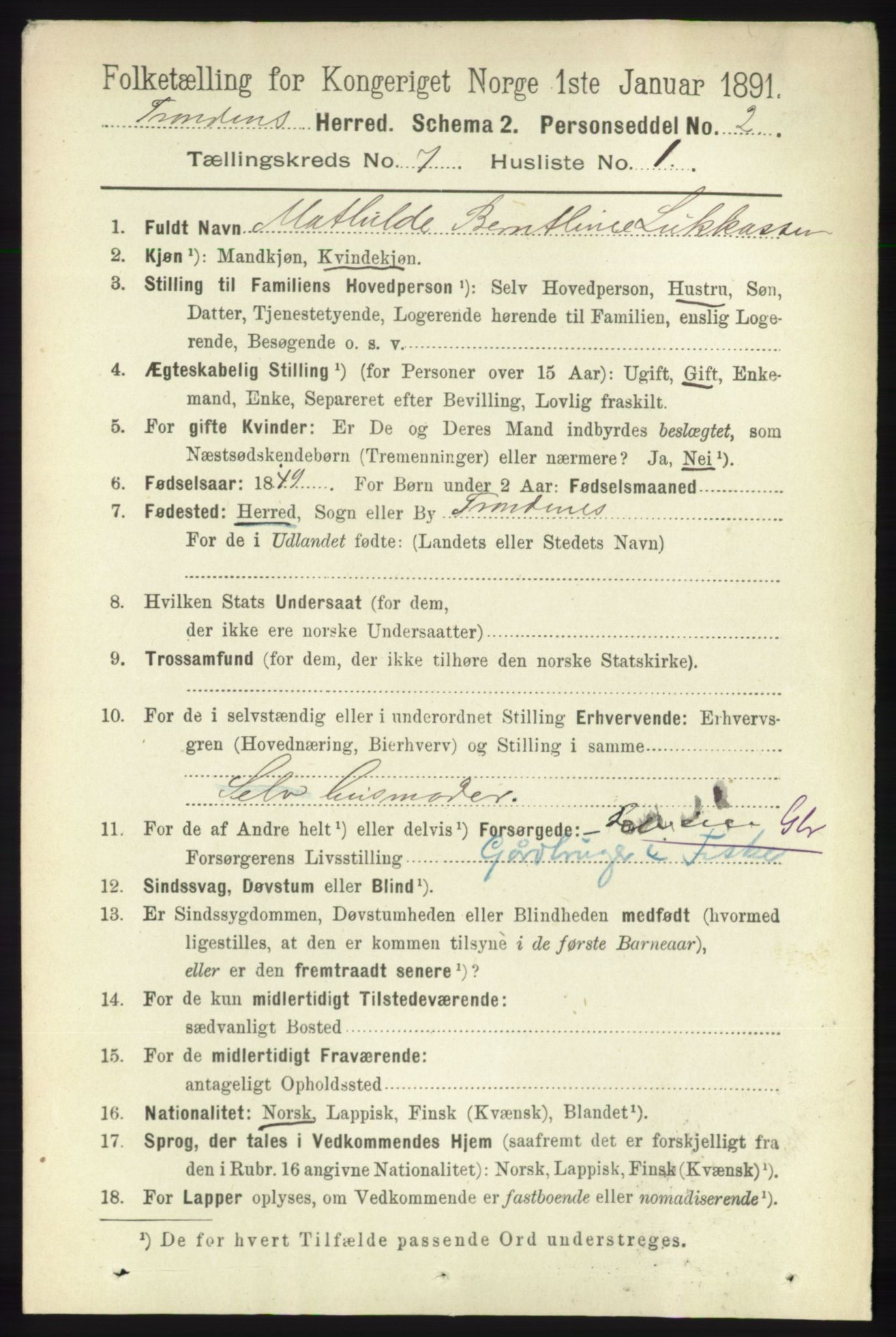 RA, 1891 census for 1914 Trondenes, 1891, p. 4507