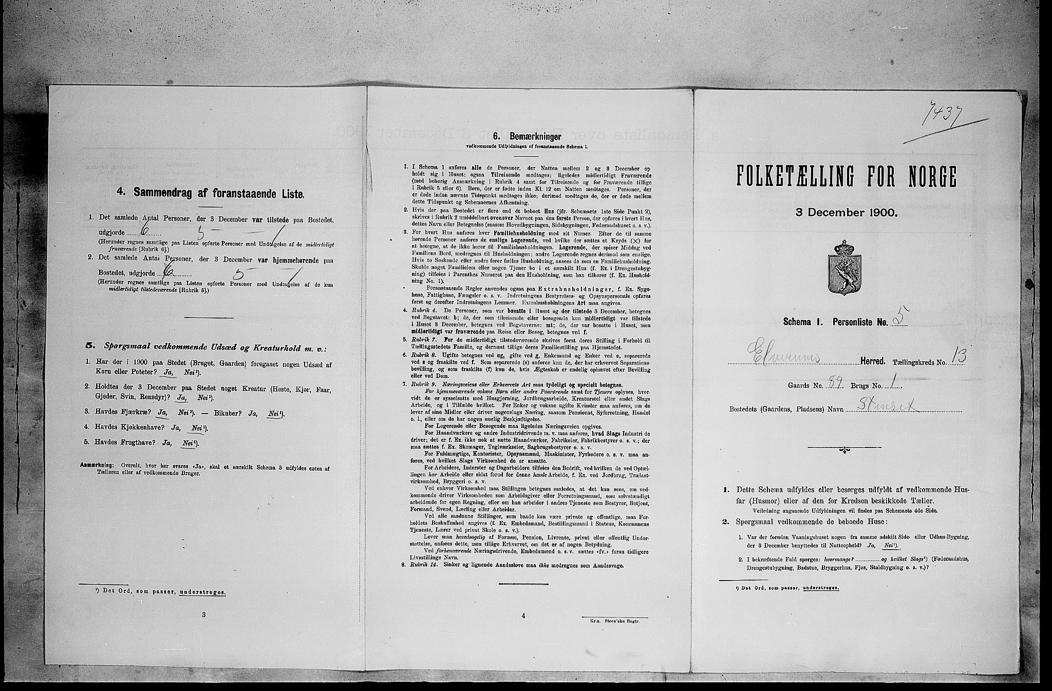 SAH, 1900 census for Elverum, 1900, p. 1782