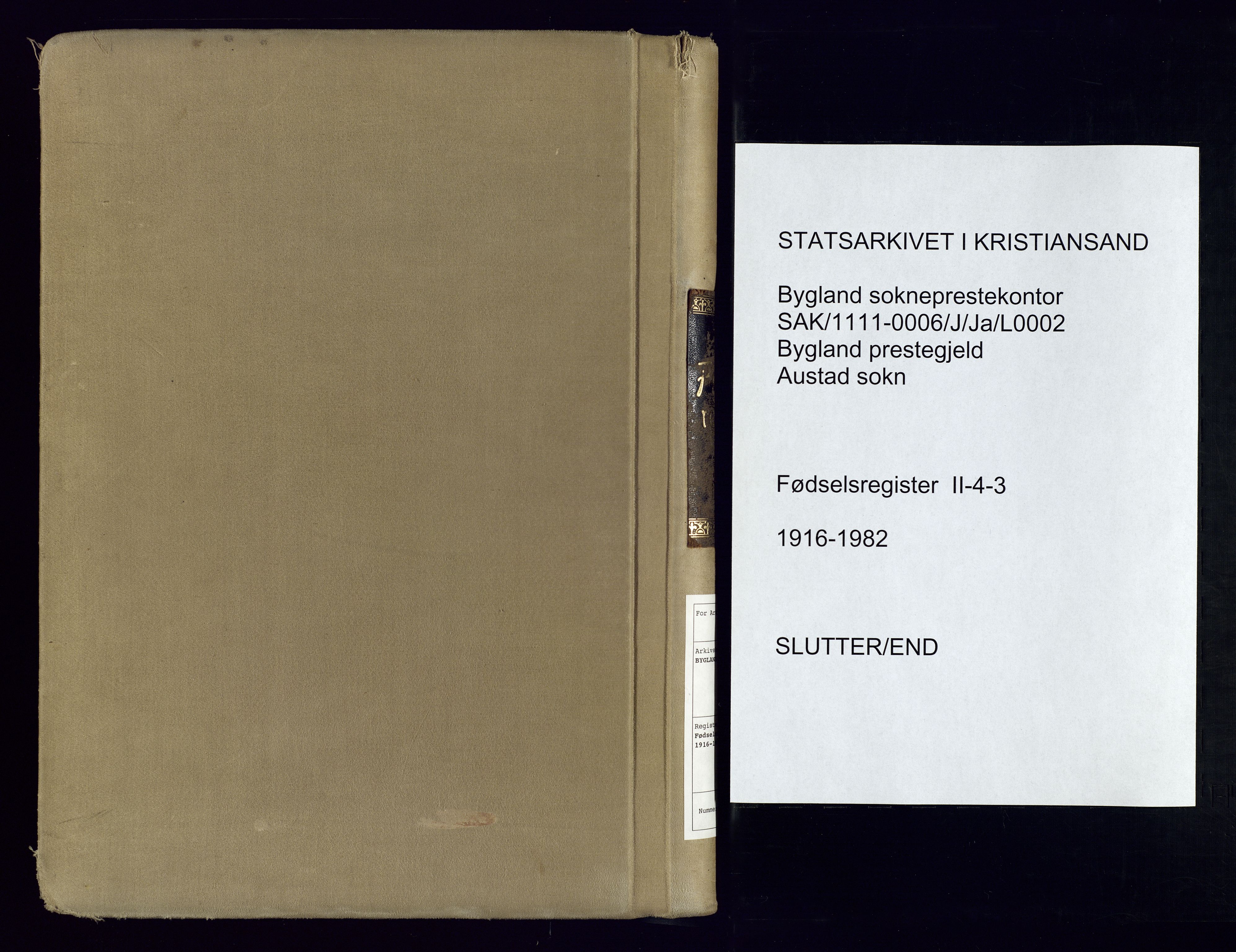 Bygland sokneprestkontor, AV/SAK-1111-0006/J/Ja/L0002: Birth register no. II.4.3, 1916-1982