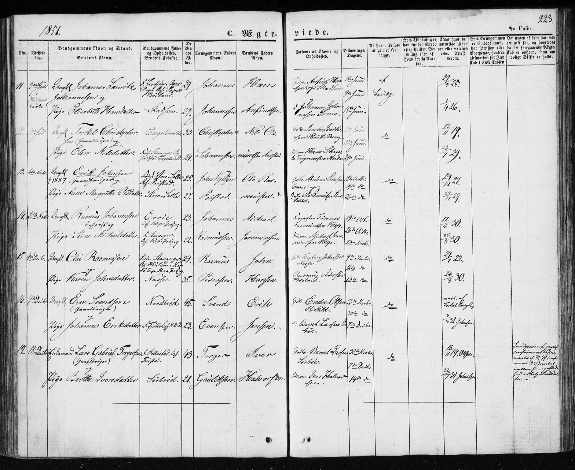 Klepp sokneprestkontor, AV/SAST-A-101803/001/3/30BA/L0004: Parish register (official) no. A 4, 1842-1852, p. 223