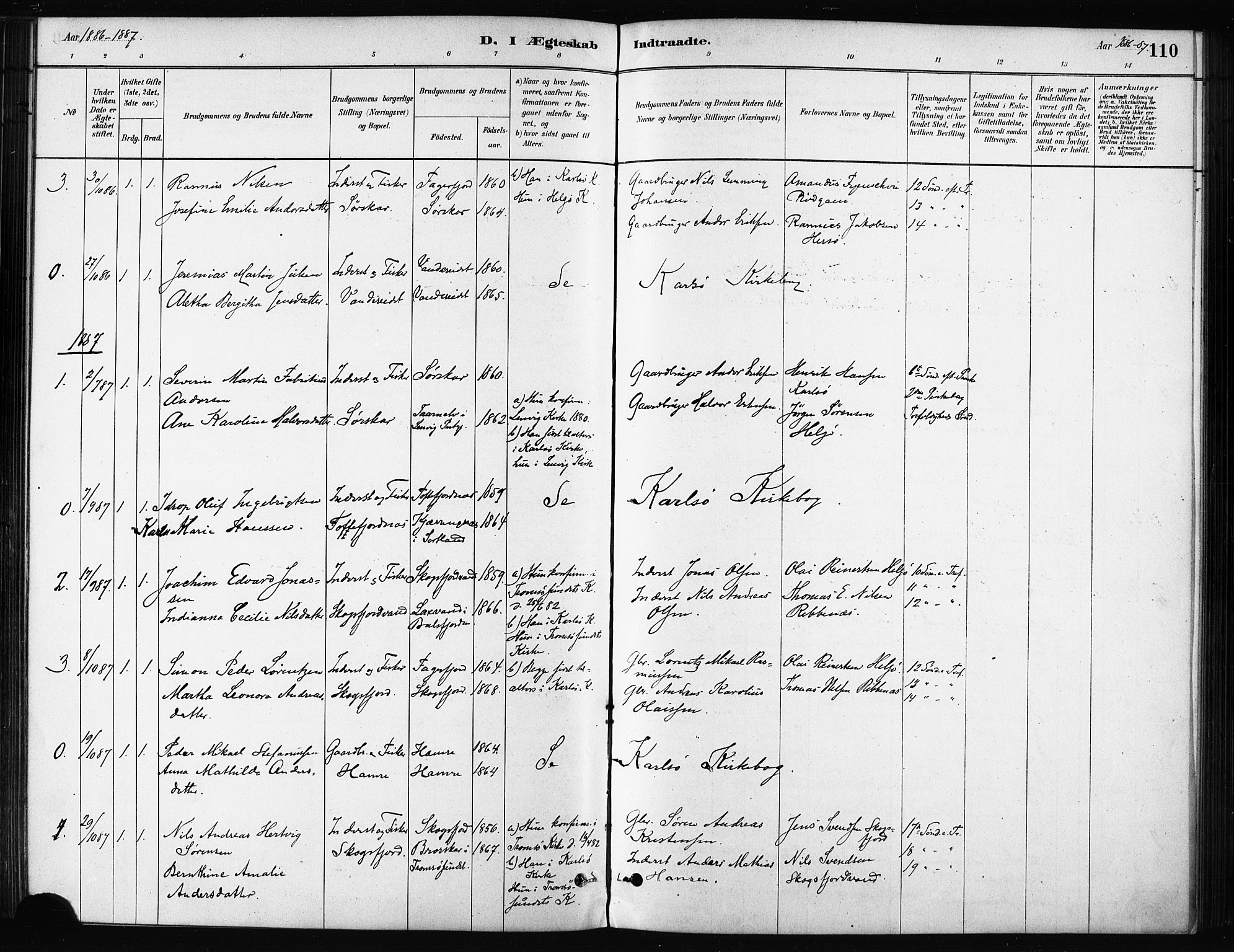Karlsøy sokneprestembete, SATØ/S-1299/H/Ha/Haa/L0011kirke: Parish register (official) no. 11, 1879-1892, p. 110