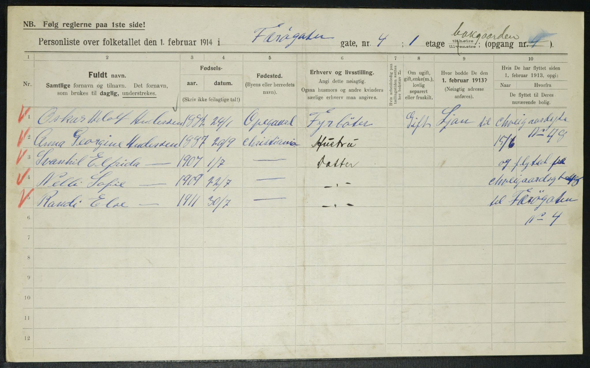 OBA, Municipal Census 1914 for Kristiania, 1914, p. 2660