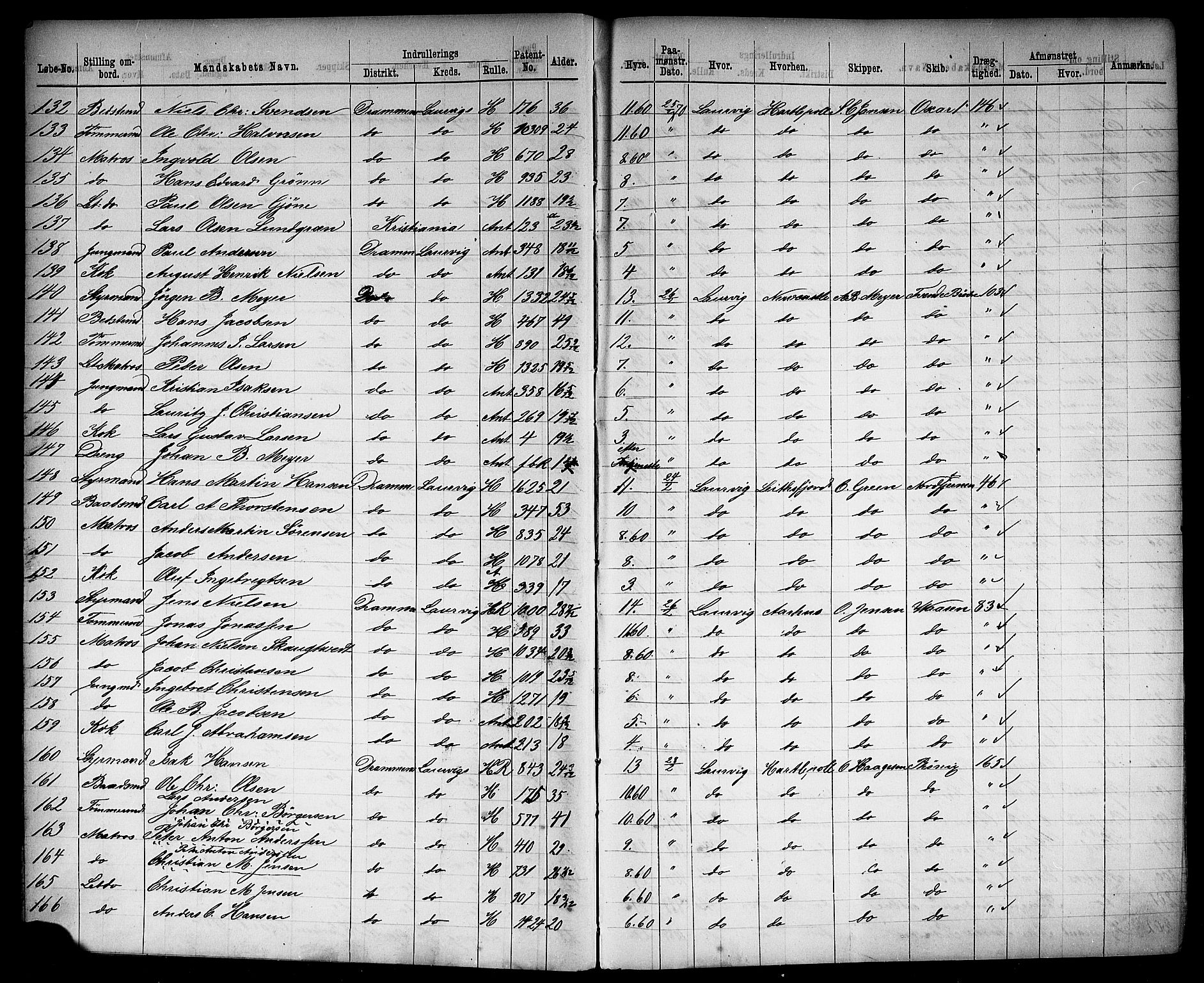 Drammen innrulleringsdistrikt, AV/SAKO-A-781/H/Ha/L0002: Mønstringsjournal, 1870-1882, p. 6
