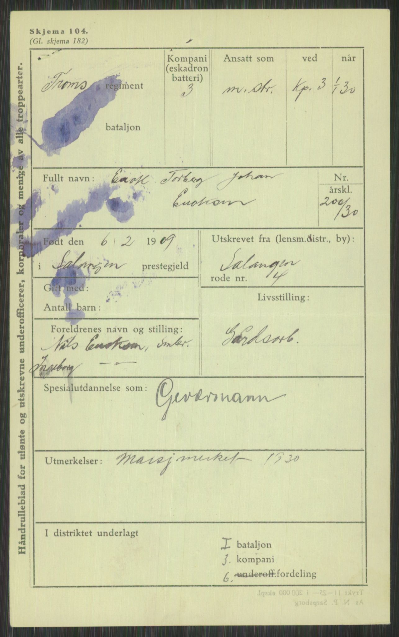 Forsvaret, Troms infanteriregiment nr. 16, AV/RA-RAFA-3146/P/Pa/L0014: Rulleblad for regimentets menige mannskaper, årsklasse 1930, 1930, p. 121