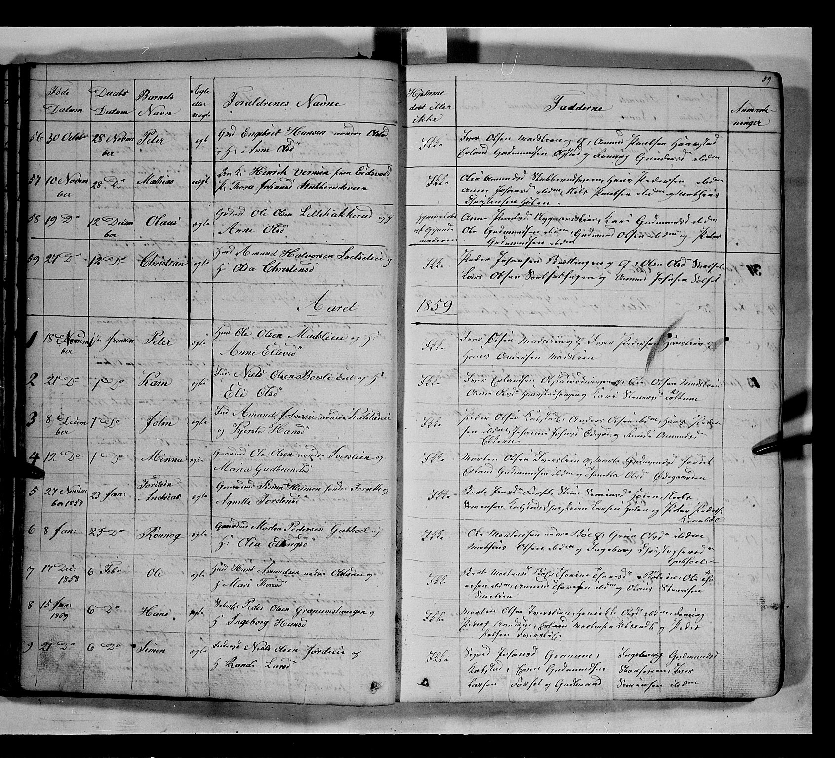 Gausdal prestekontor, SAH/PREST-090/H/Ha/Hab/L0005: Parish register (copy) no. 5, 1846-1867, p. 59