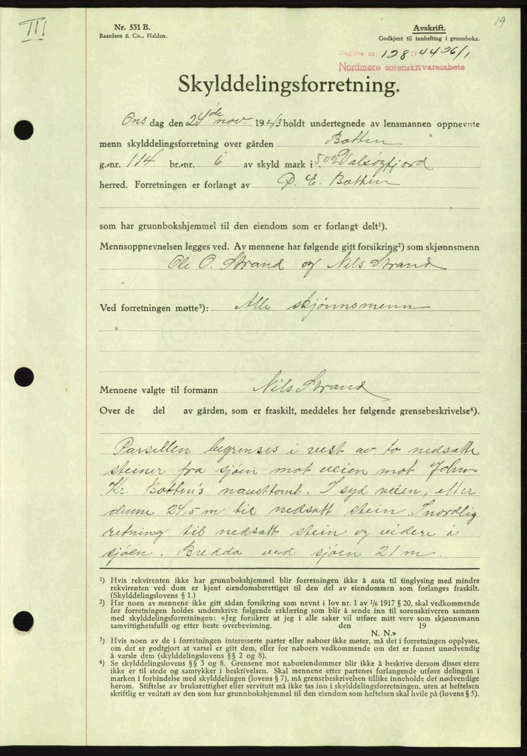 Nordmøre sorenskriveri, AV/SAT-A-4132/1/2/2Ca: Mortgage book no. A97, 1944-1944, Diary no: : 128/1944